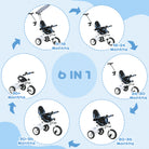 HOMCOM 4 in 1 Tricycle for Kids with 5-point harness straps, Removable Canopy, Blue - anydaydirect