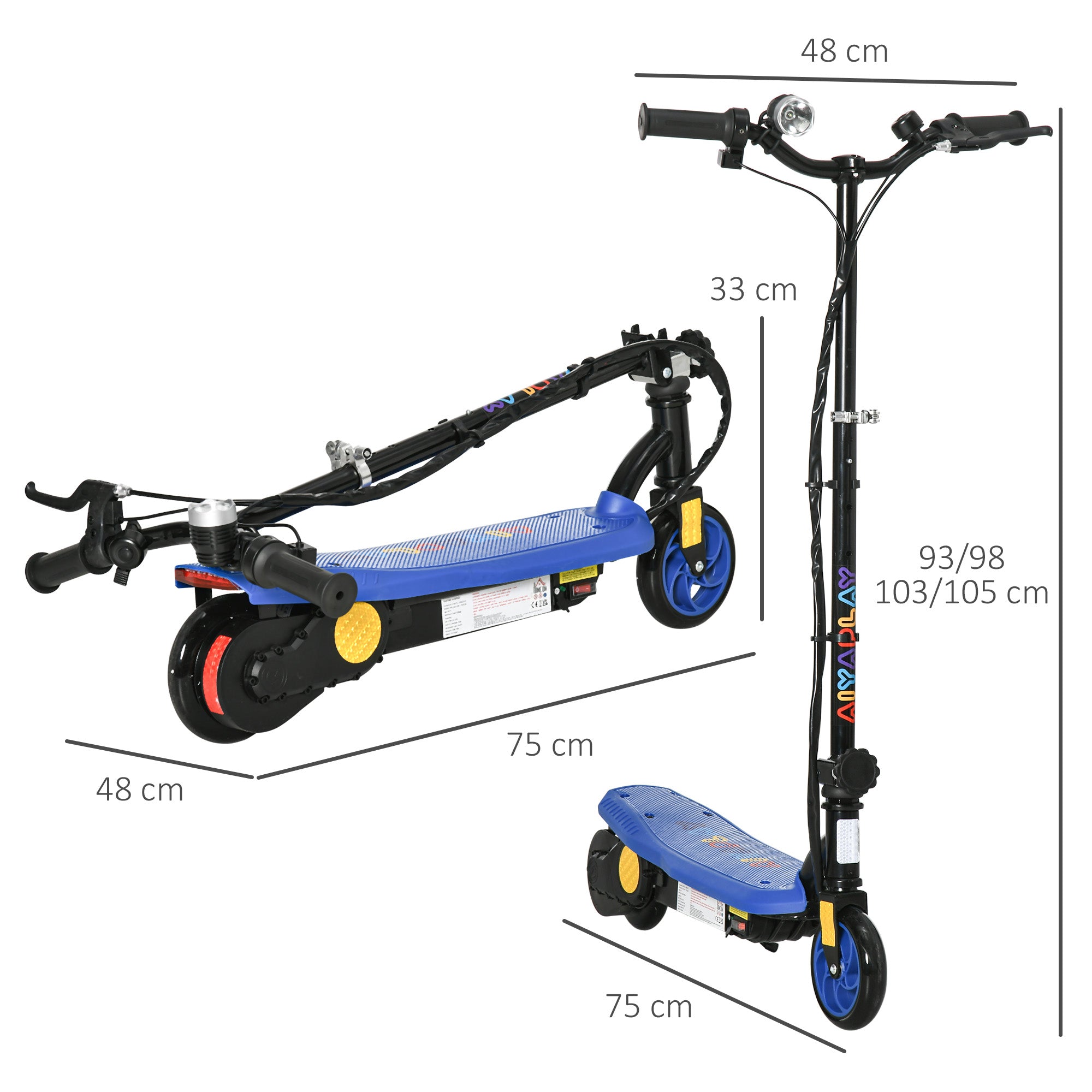 HOMCOM Foldable Electric Scooter, with LED Headlight, for Ages 7-14 Years - Blue - anydaydirect