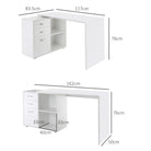 HOMCOM L Shaped Computer Desk, Reversible Home Office Desk with Drawers, File Cabinet and Storage Shelves, Study Table, 117 x 83.5 x 76cm, White - anydaydirect