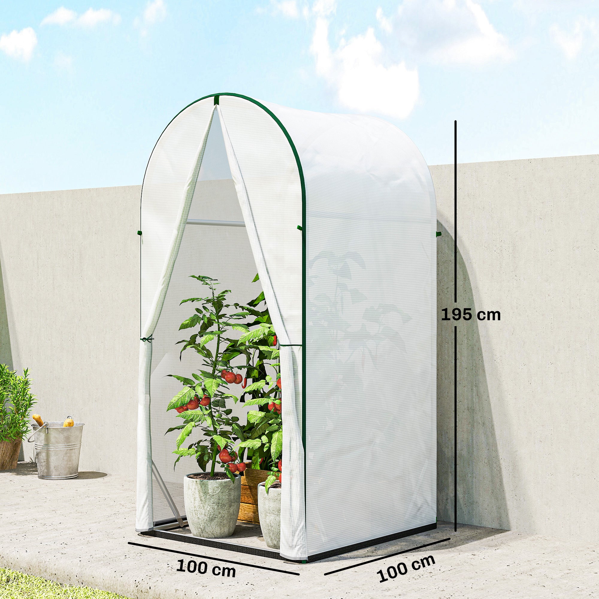 Outsunny Mini Greenhouse, Portable Green House with Roll-Up Door, PE Base, Small Greenhouse, 100 x 100 x 195 cm, White - anydaydirect