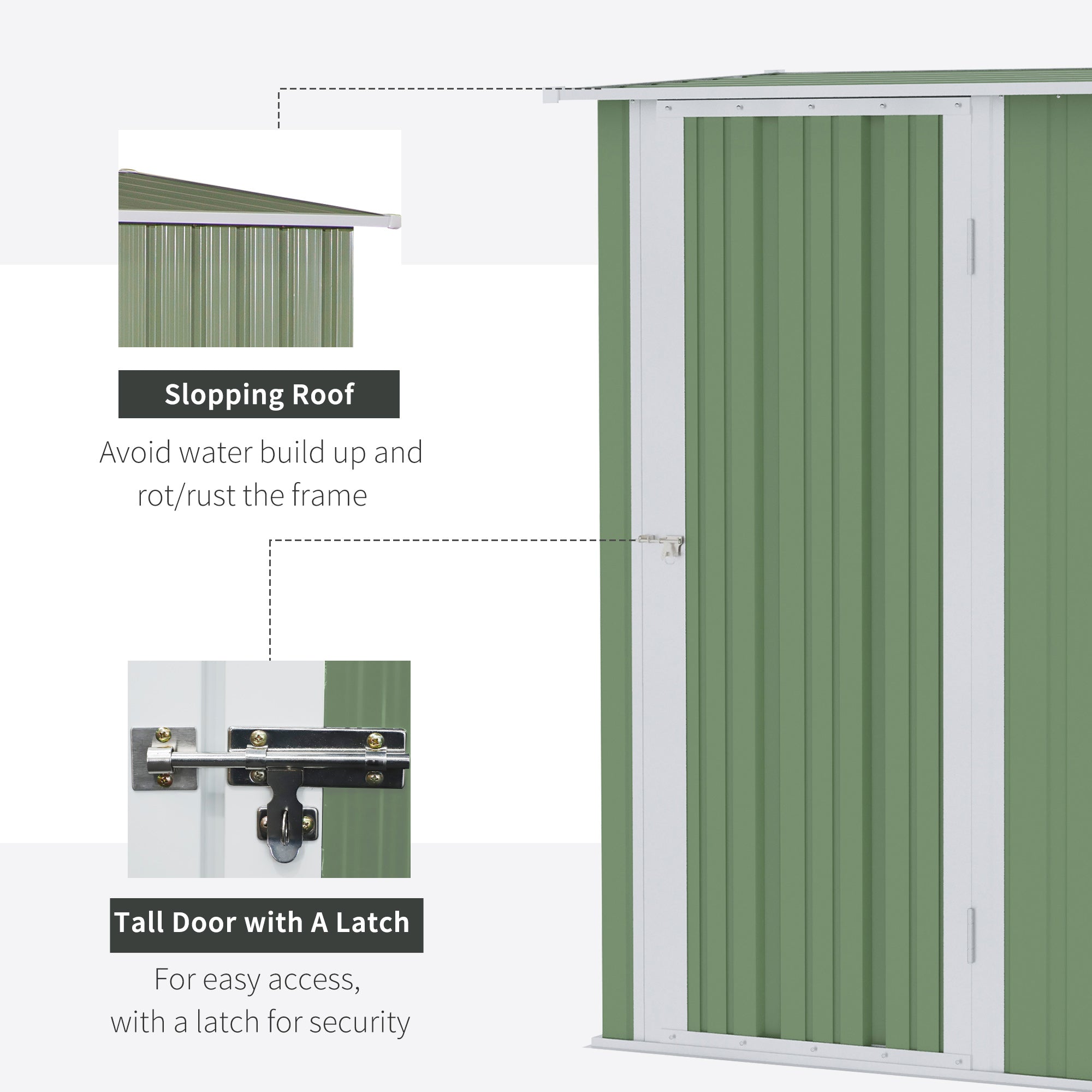 Outsunny Garden Storage Shed, Outdoor Tool Shed with Sloped Roof, Lockable Door for Equipment, Bikes, Light Green, 142 x 84 x 189cm - anydaydirect