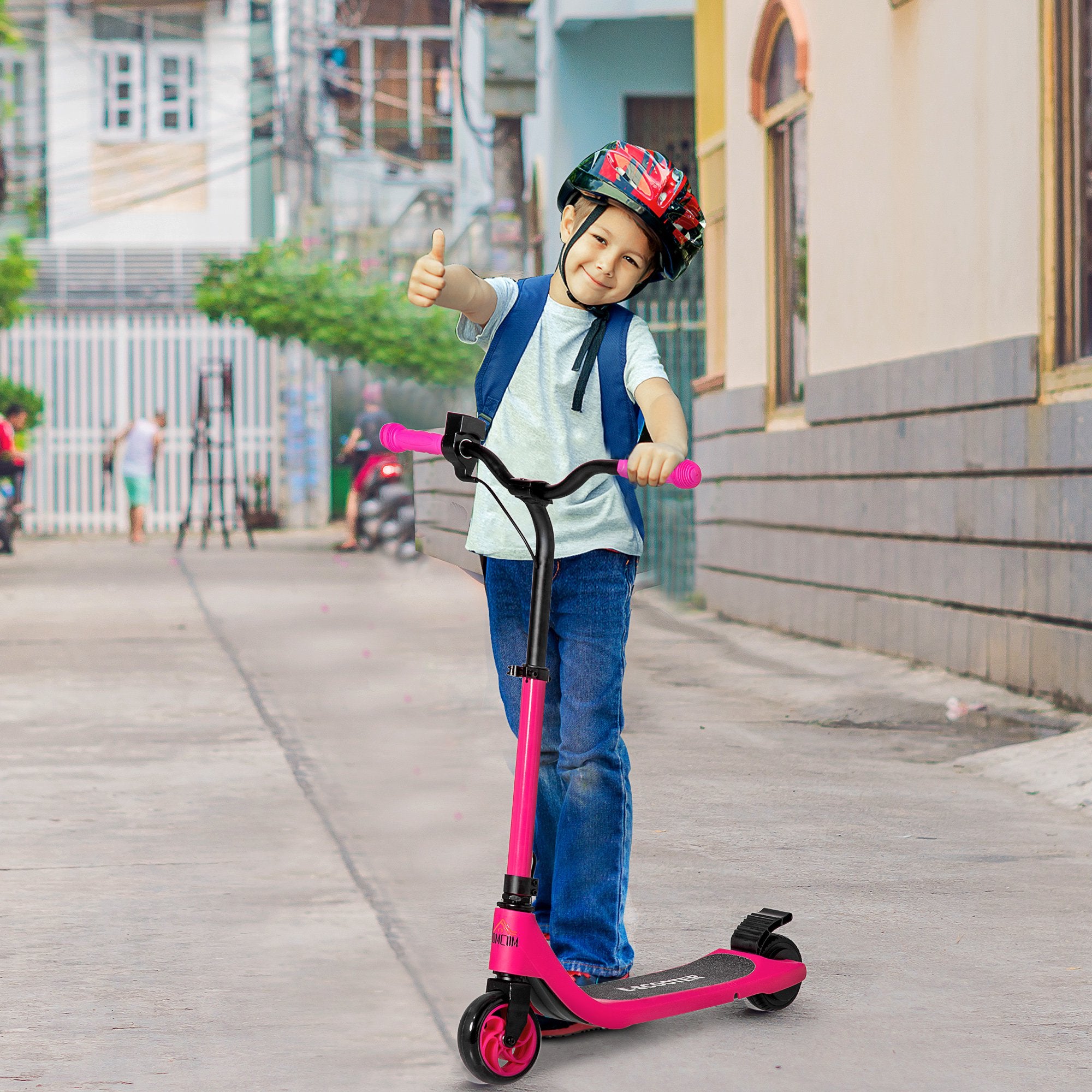 HOMCOM Electric Scooter, 120W Motor E-Scooter w/ Battery Level Display, 2 Adjustable Heights, and Rear Brake, Suitable for 6+ Years Old, Pink - anydaydirect