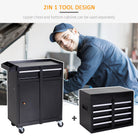 DURHAND Tool Chest 2 in 1 Metal Tool Cabinet Storage Box with 5 Drawers Pegboard Wheels 60x28x104.5cm Black - anydaydirect