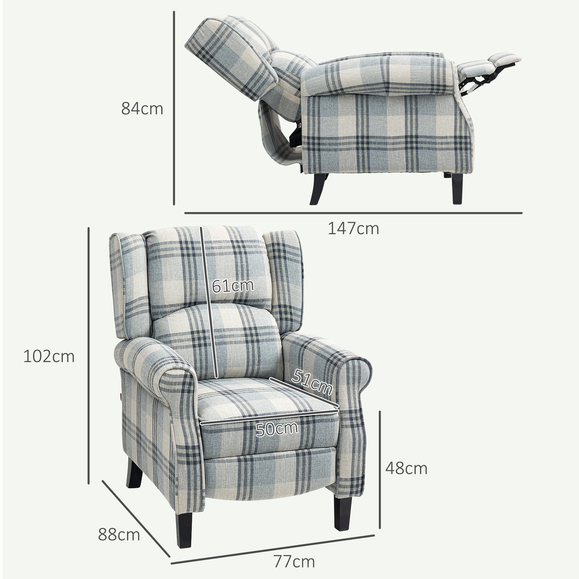 HOMCOM 160° Reclining Armchair, with Footrest - Grey - anydaydirect