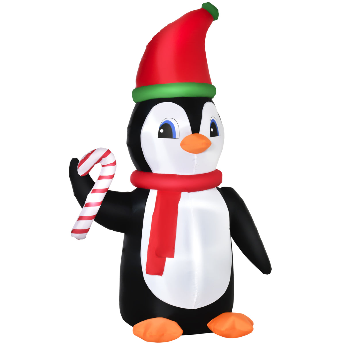 HOMCOM 2.5m Inflatable Christmas Penguin Holding Candy Cane Blow Up Outdoor Decoration with LED Lights for Holiday - anydaydirect
