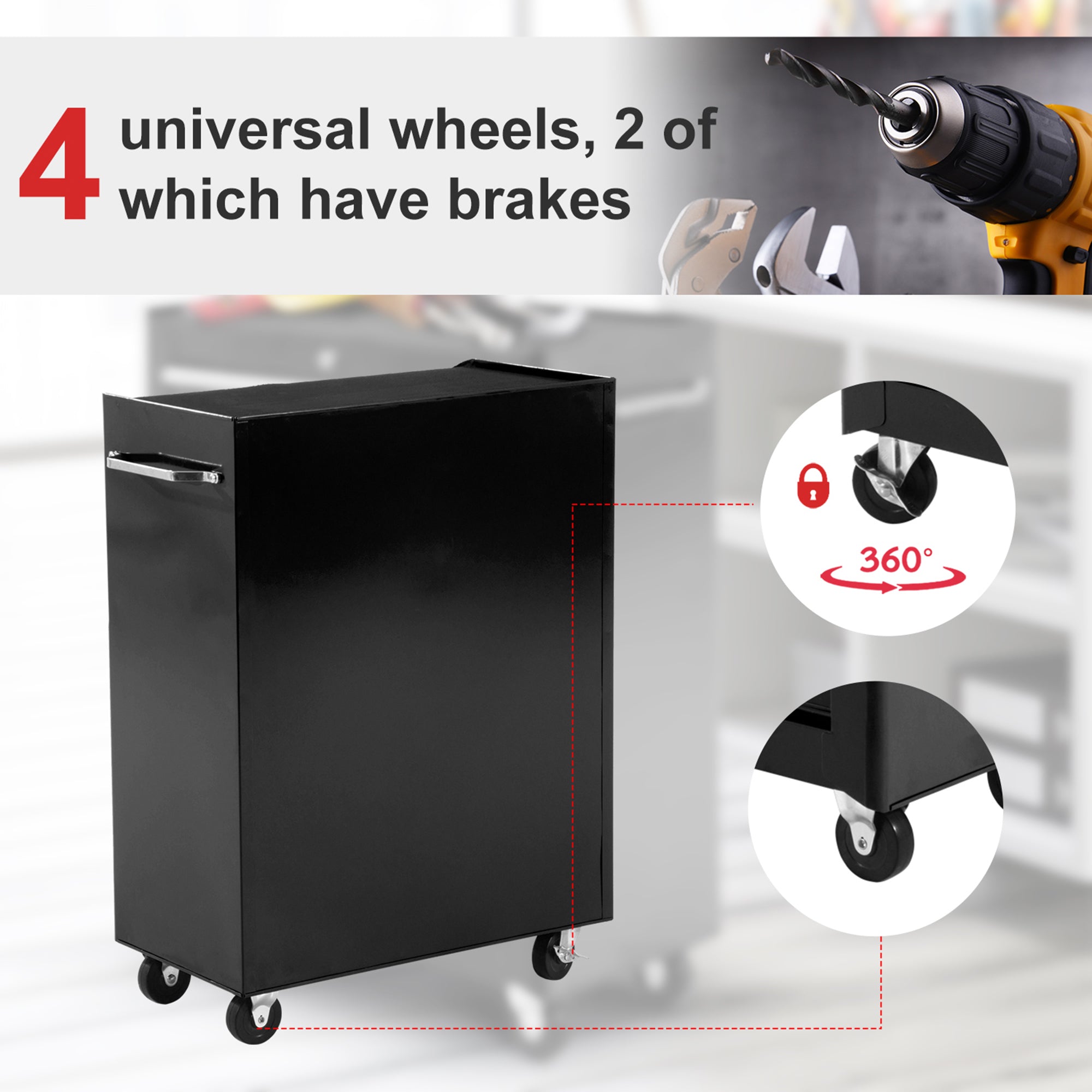 HOMCOM 5-Drawer Tool Chest, Lockable Steel Tool Storage Cabinet with Wheels and Handle Tool Box for Garage, Workshop, Black - anydaydirect