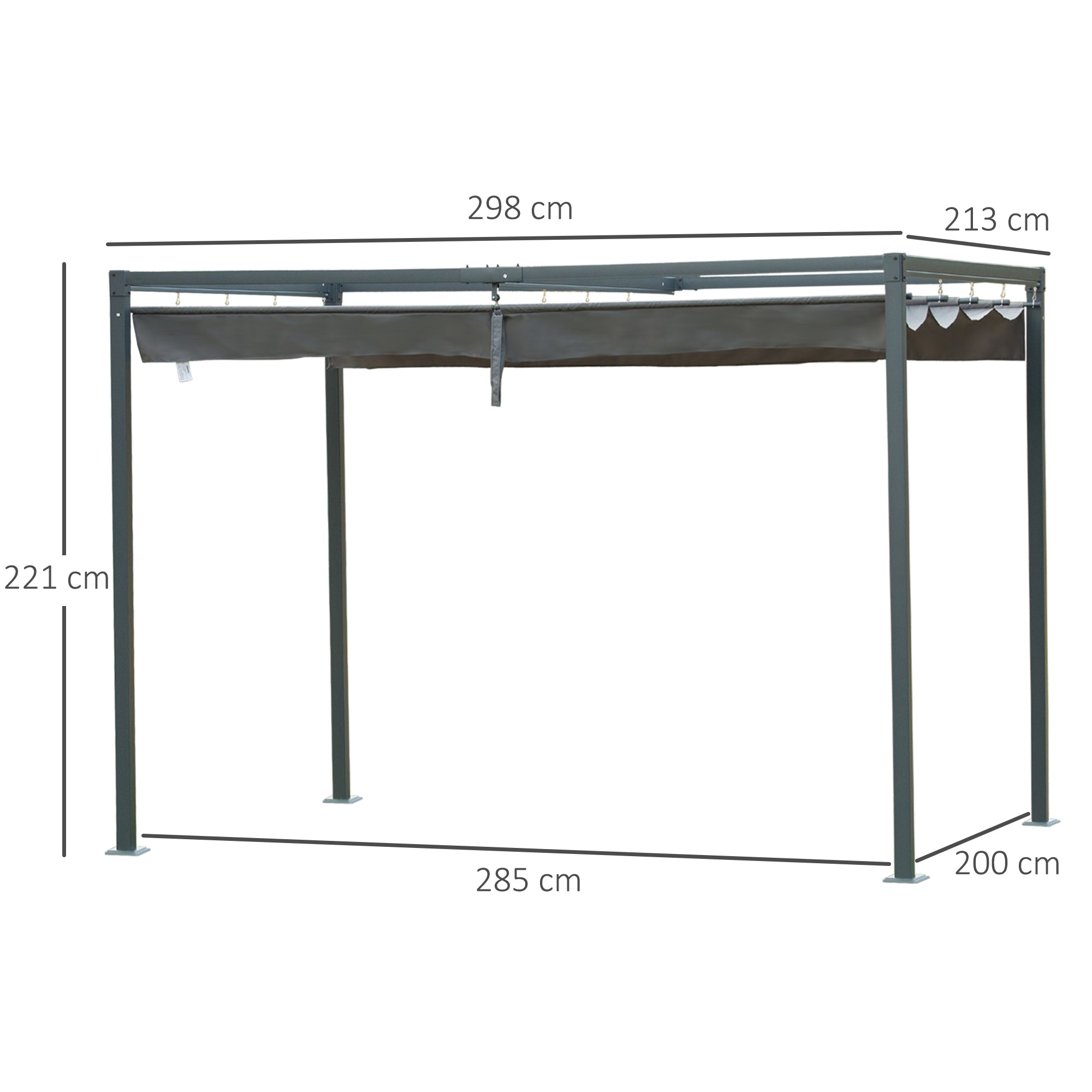 Outsunny 3 x 2m Metal Outdoor Pergola with Retractable Roof, Outdoor Gazebo Canopy Shelter with Drainage Holes for Garden, Patio, Lawn, Grey - anydaydirect