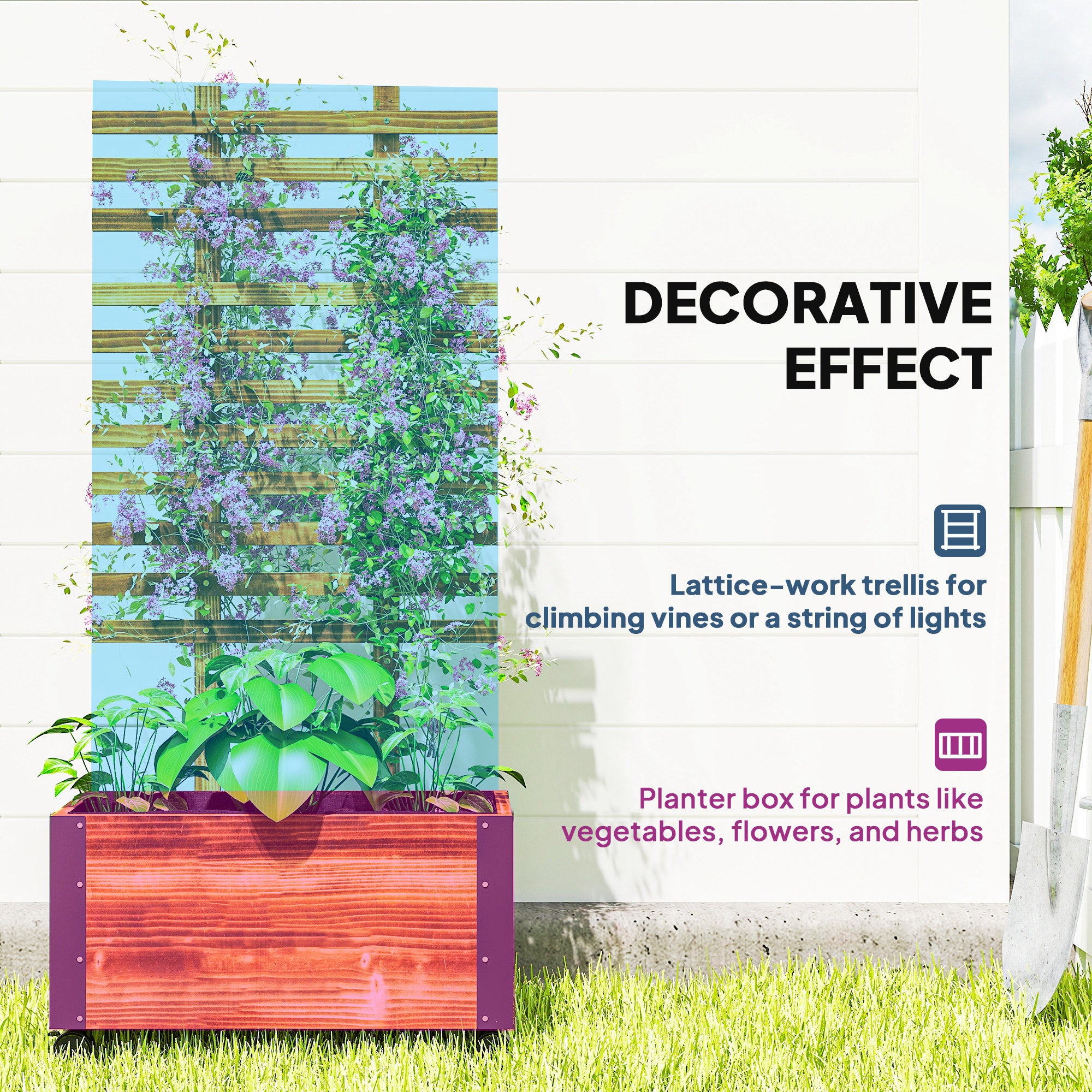 Outsunny Raised Garden Bed with Trellis, Outdoor Wooden Planter Box with Metal Corners and Wheels, Raised Bed for Garden - anydaydirect