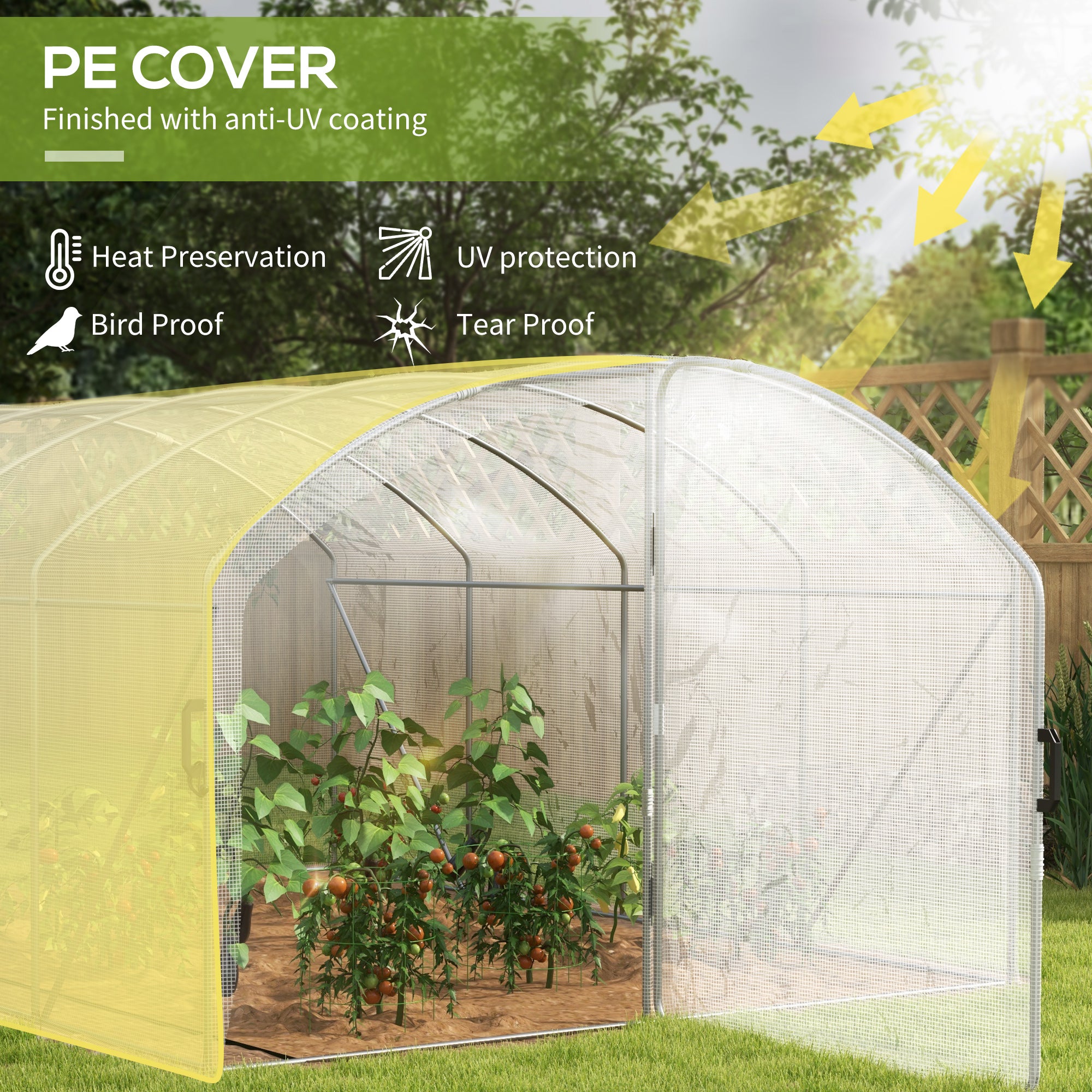 Outsunny Polytunnel Greenhouse Walk-in Grow House with UV-resistant PE Cover, Door, Galvanised Steel Frame, 4 x 3 x 2m, White - anydaydirect