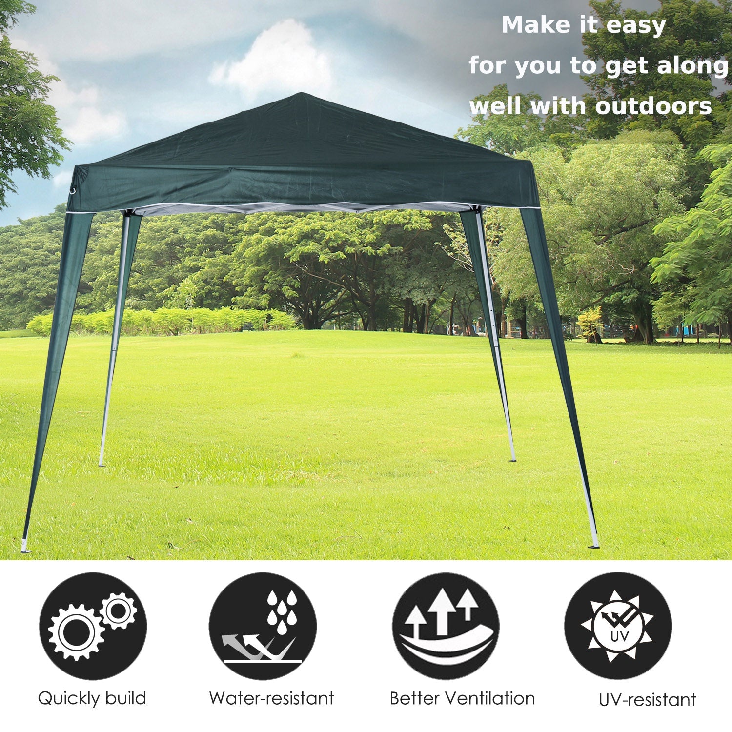 Outsunny 3 M x 3 M Base/ 2.5 M x 2.5 M Top Pop Up Gazebo with Carry Bag, Height Adjustable Slant Leg Party Tent Instant Event Shelter for Garden, Patio, Green - anydaydirect
