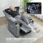 HOMCOM Electric Massage Recliner Armchair with Vibration, Heat, Whisper-Quiet Motor, Memory Function, Velvet Power Reclining Chair with Spring Pack, USB Port, Footrest, Side Pocket, Cup Holders, Grey - anydaydirect