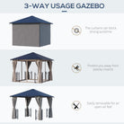 Outsunny 3 x 3(m) Hardtop Gazebo Canopy with Polycarbonate Roof, Steel & Aluminium Frame, Garden Pavilion with Mosquito Netting and Curtains, Black - anydaydirect