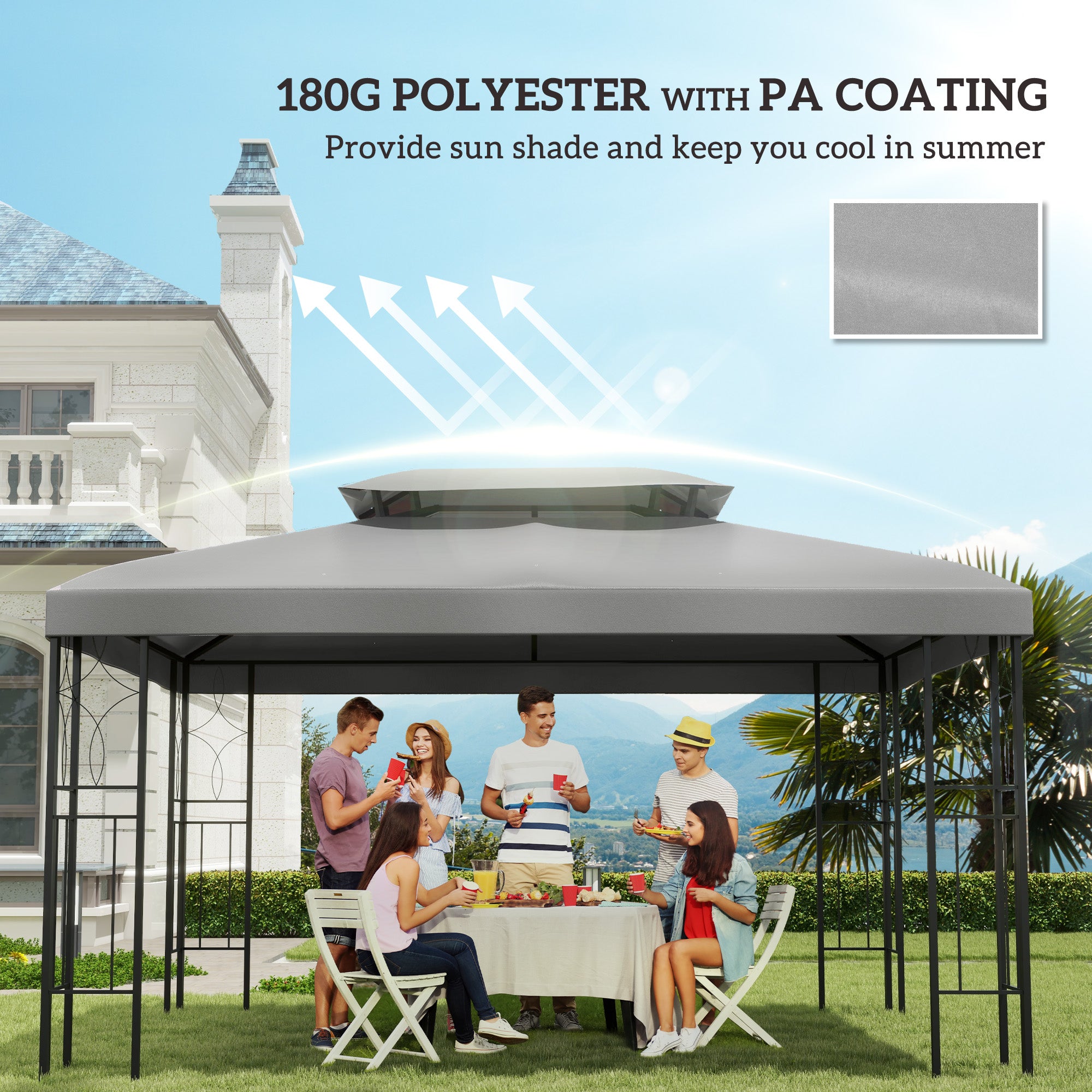 Outsunny Gazebo Roof Replacement, for 3 x 4m Frames - Light Grey - anydaydirect