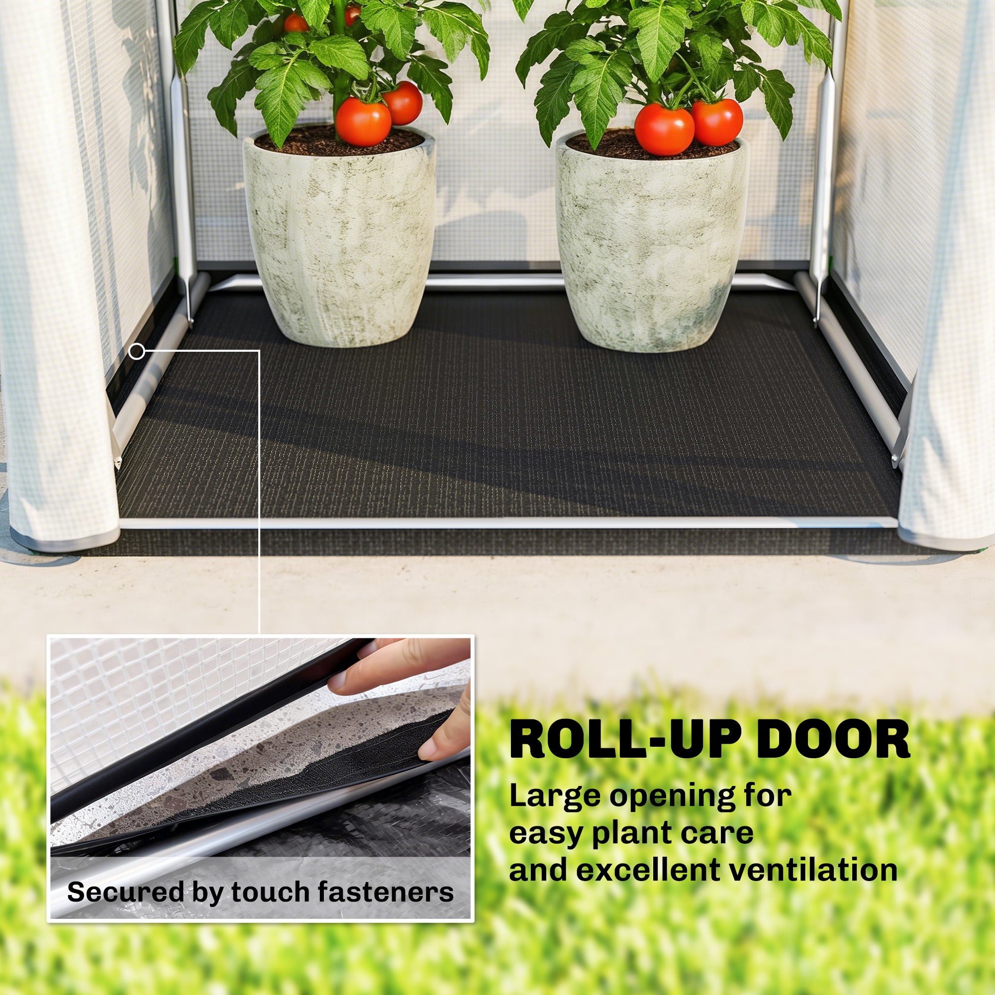 Outsunny Mini Greenhouse, Portable Green House with Roll-Up Door, PE Base, Small Greenhouse, 100 x 100 x 195 cm, White - anydaydirect