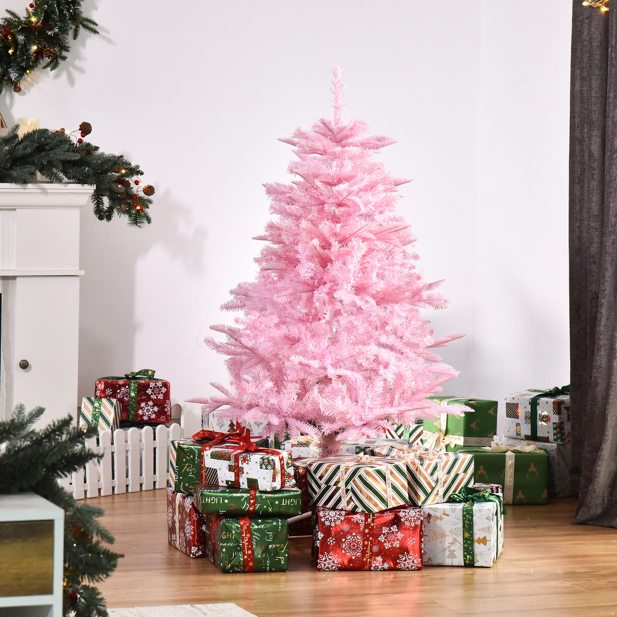 HOMCOM 4FT Pop-up Artificial Christmas Tree Holiday Xmas Holiday Tree Decoration with Automatic Open for Home Party, Pink - anydaydirect