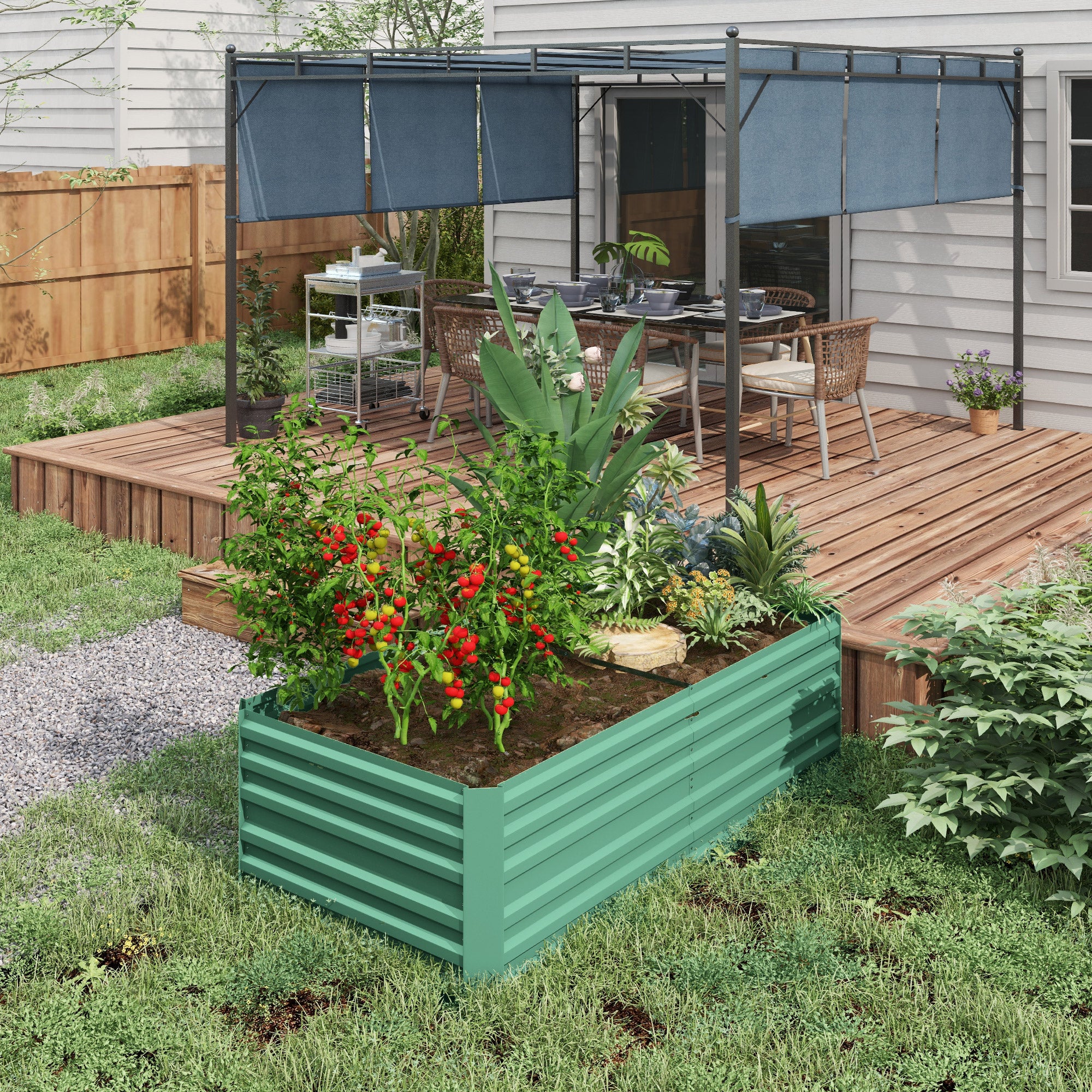 Outsunny Raised Beds for Garden, Galvanised Steel Outdoor Planters with Multi-reinforced Rods, 180 x 90 x 59 cm, Light Green - anydaydirect
