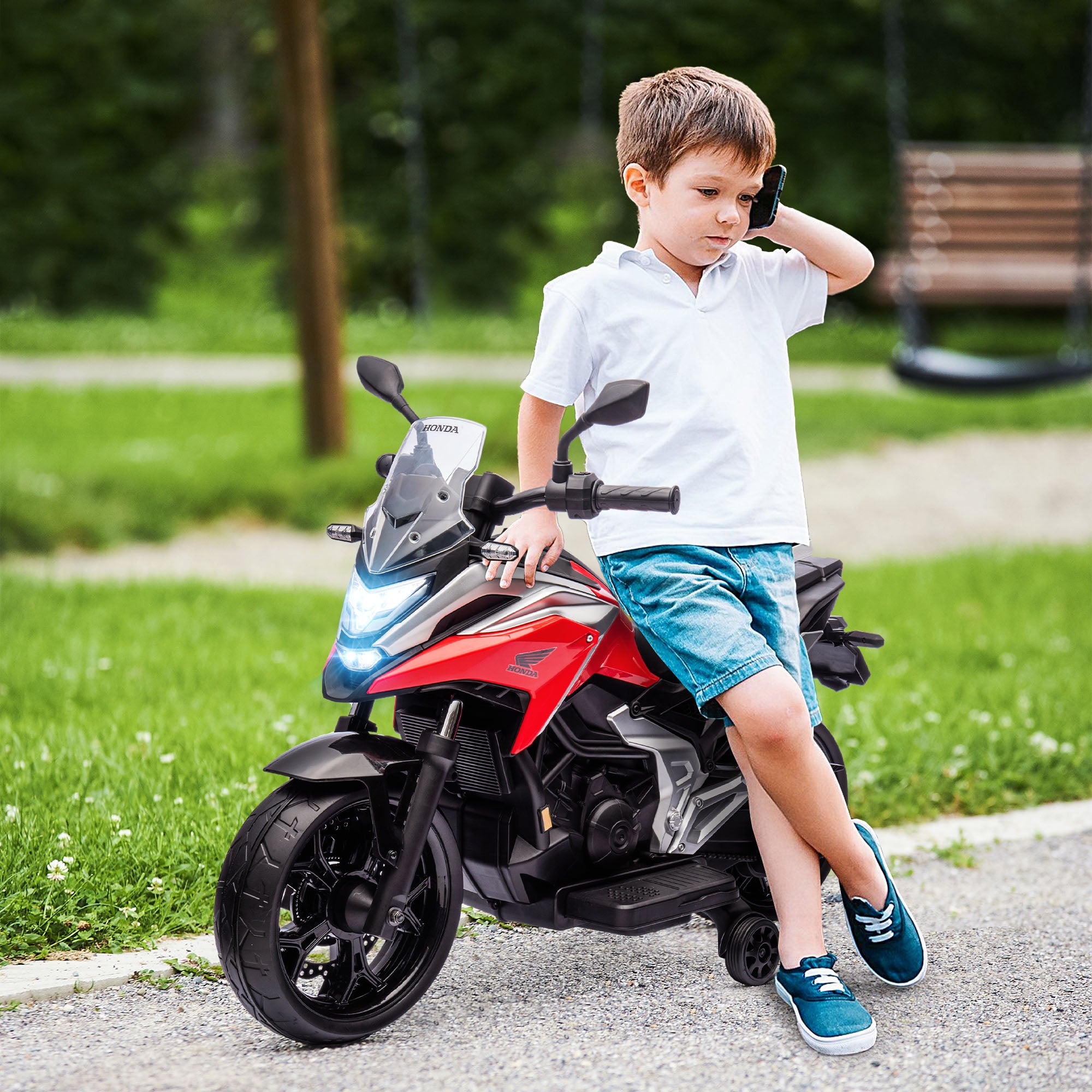 AIYAPLAY 12V Honda Licensed Kids Electric Motorbike w/ Music, Headlights, Early Education Function, for 3-6 Years - Red - anydaydirect