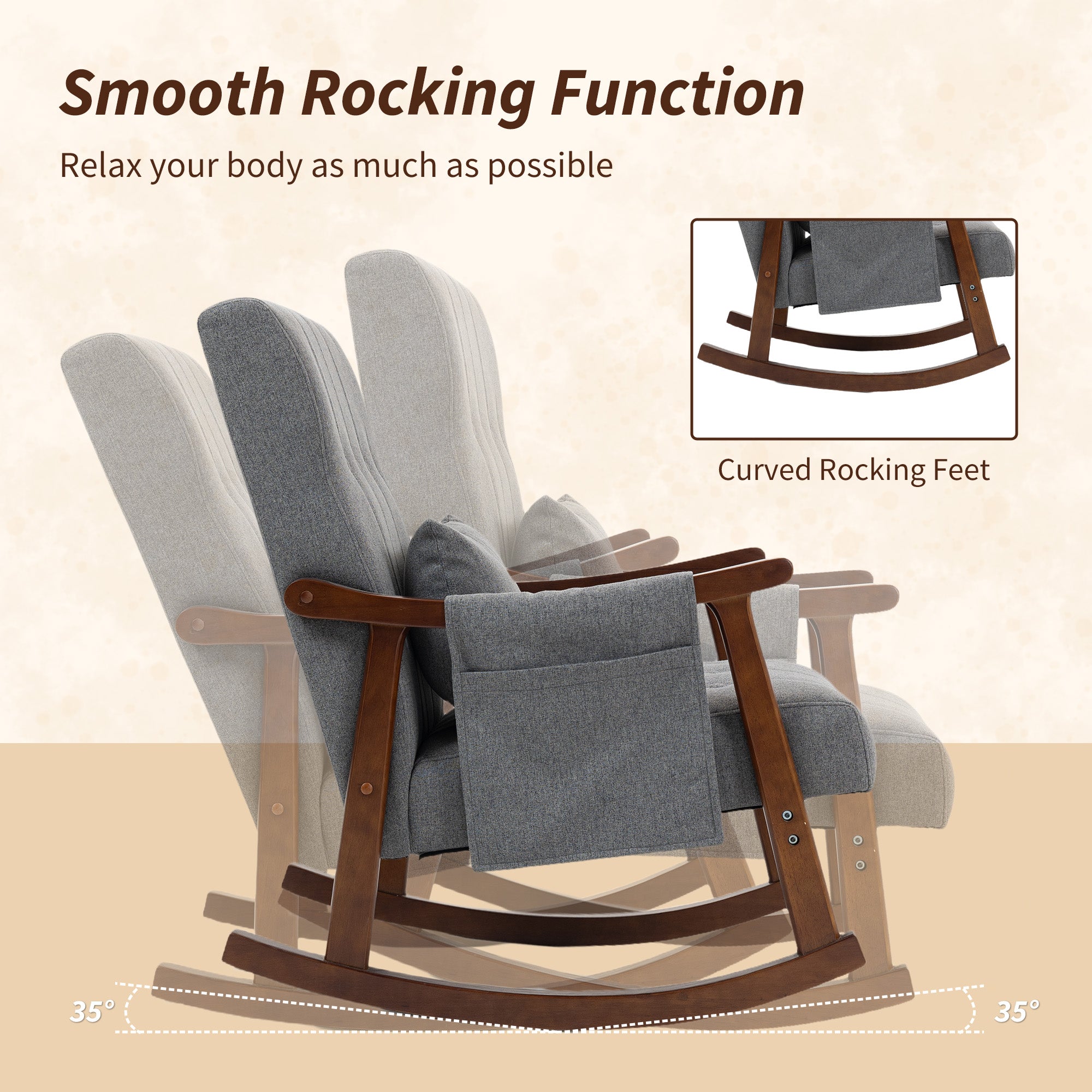 HOMCOM Wood Frame Rocking Accent Chair - Grey - anydaydirect