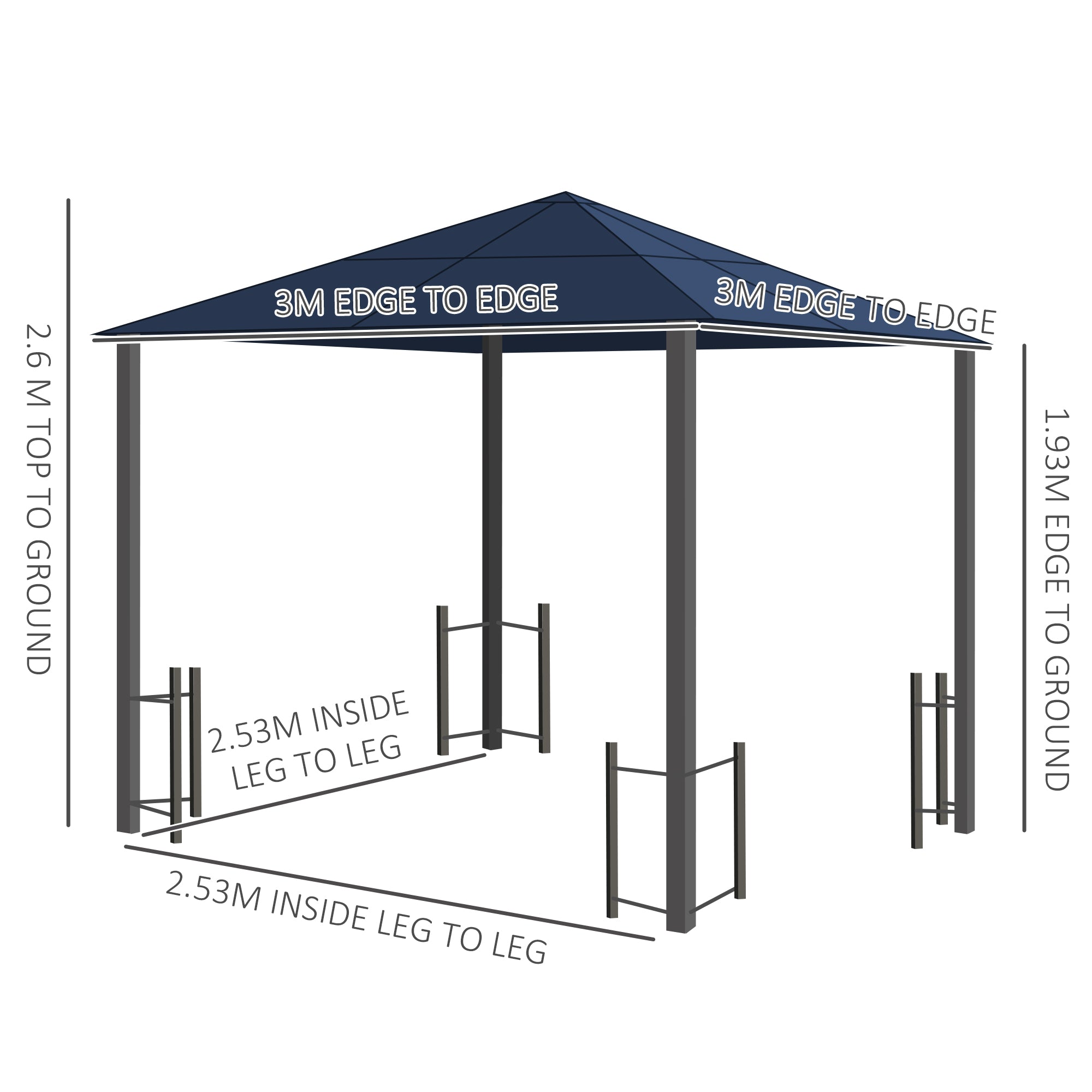 Outsunny 3 x 3(m) Hardtop Gazebo Canopy with Polycarbonate Roof, Steel & Aluminium Frame, Garden Pavilion with Mosquito Netting and Curtains, Black - anydaydirect