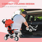 HOMCOM Metal Frame 4 in 1 Baby Push Tricycle with Parent Handle for 1-5 Years Old, Red - anydaydirect