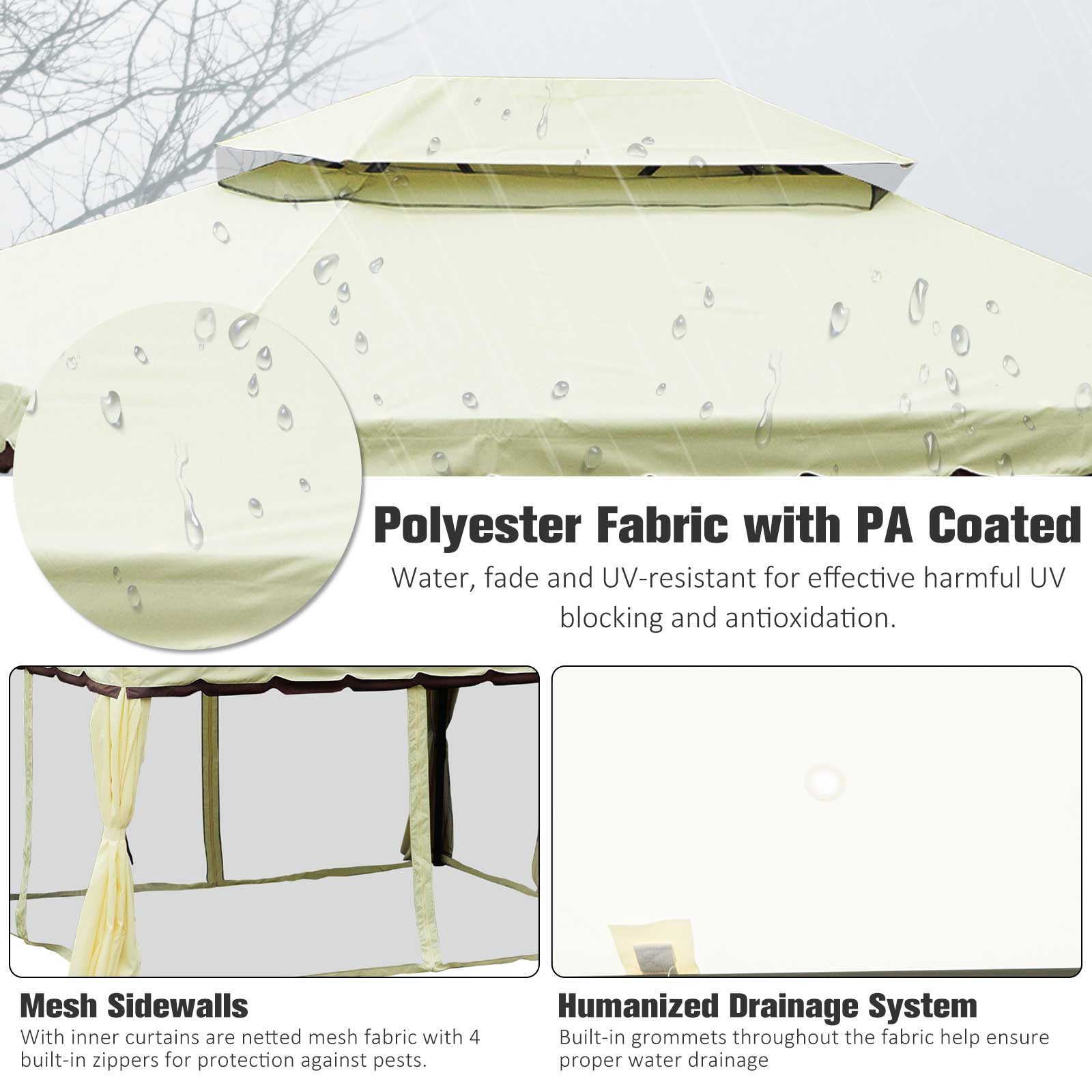 Outsunny 4 x 3 m Aluminum Garden Gazebo, Double Roof Outdoor Gazebo Canopy Shelter with Netting & Curtains for Garden, Lawn, Backyard and Deck, Cream - anydaydirect