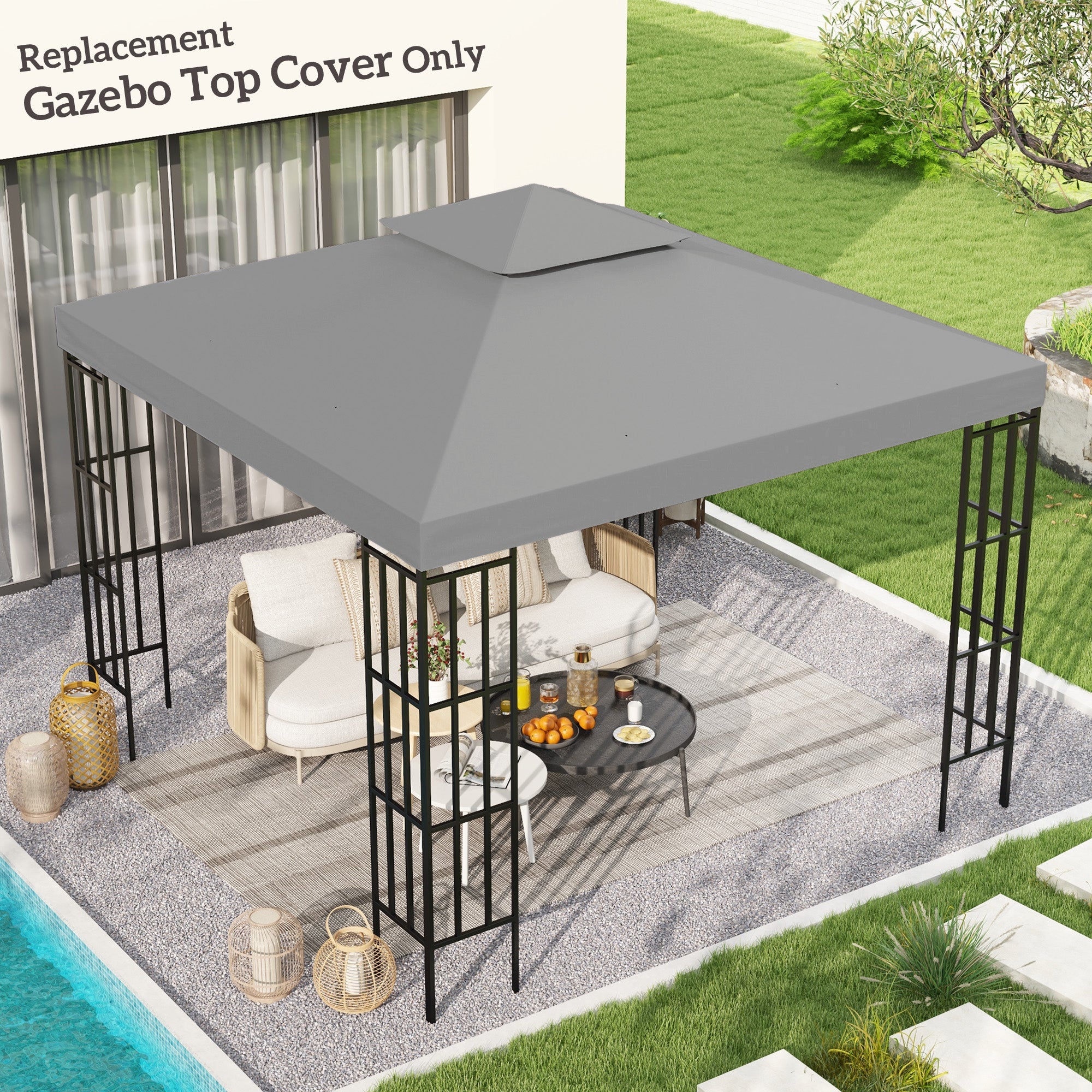 Outsunny 3(m) Gazebo Top Cover Double Tier Canopy Replacement Pavilion Roof Light Grey - anydaydirect