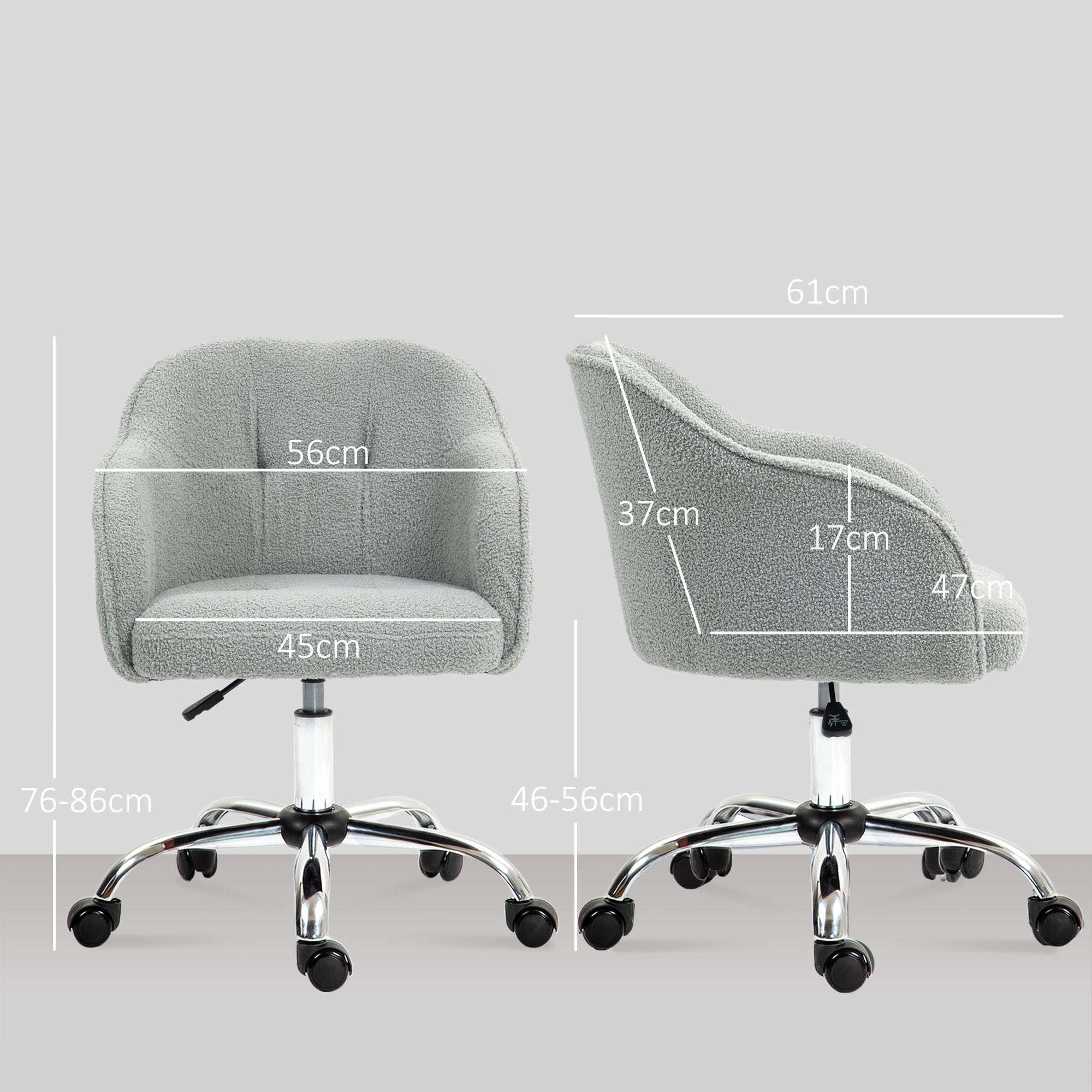 HOMCOM Teddy Fleece Swivel Office Chair - Grey - anydaydirect