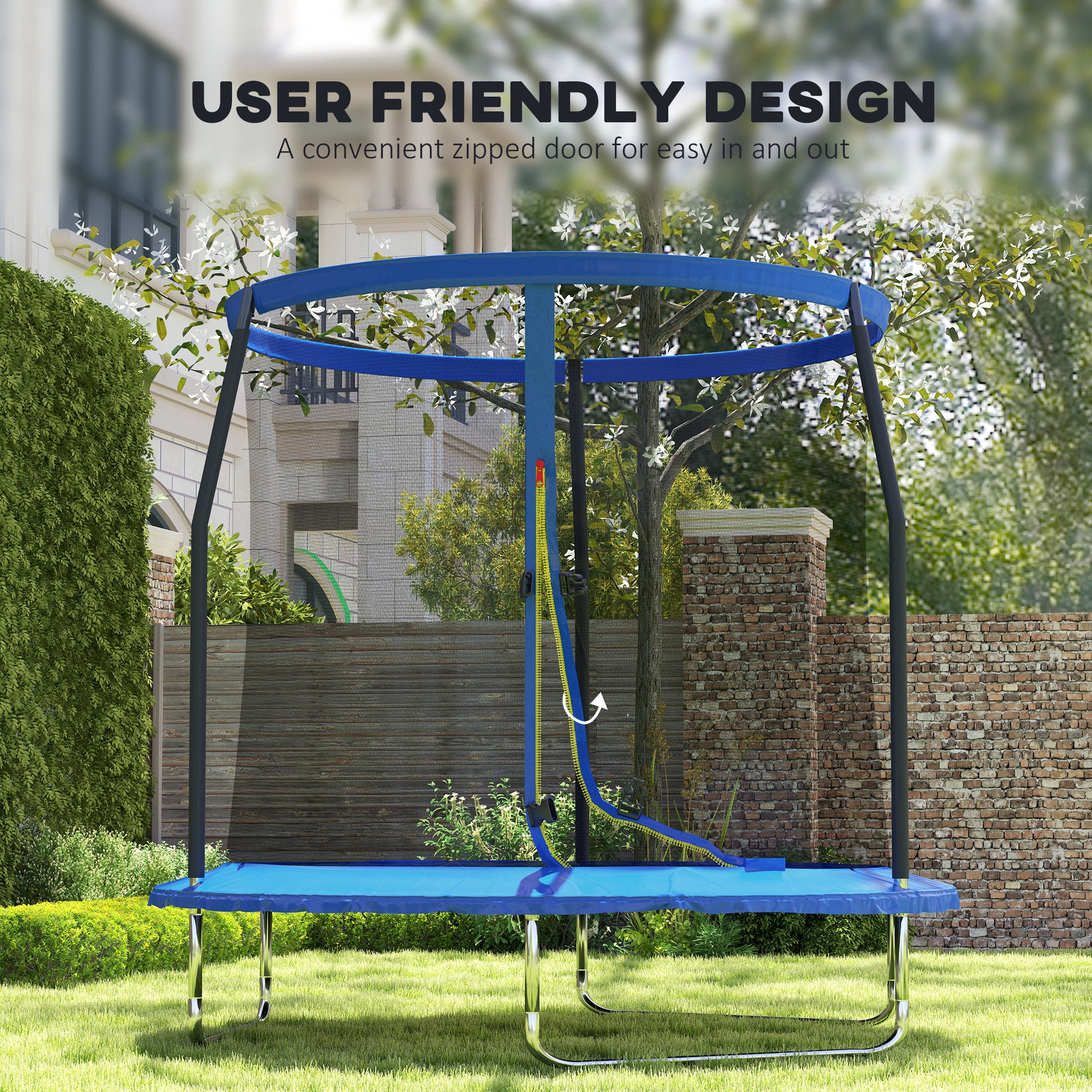 SPORTNOW 8ft Trampoline with Safety Enclosure Net, Steel Frame Outdoor Trampoline, with Edge, Safety Cover - anydaydirect