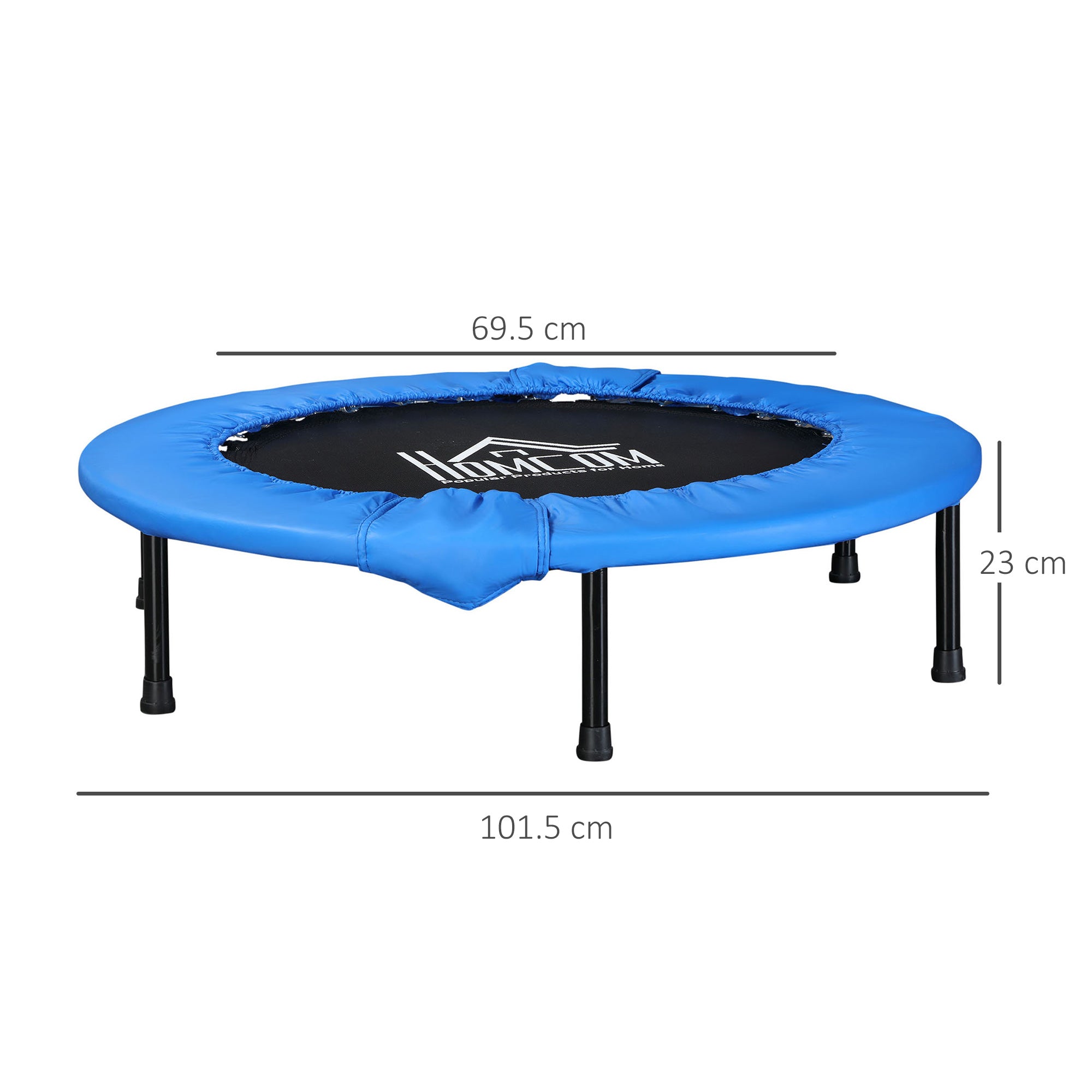 HOMCOM ?101 Mini Fitness Trampoline Home Gym Yoga Exercise Rebounder Indoor Outdoor Jumper with Safety Pad, Support Up to 100 KG, Blue and Black - anydaydirect