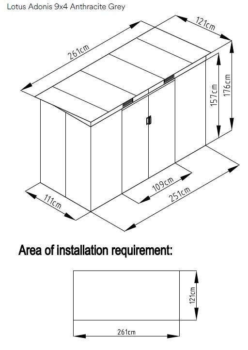 Lotus Adonis 9x4 Grey Metal Shed – Durable & Stylish Storage - anydaydirect