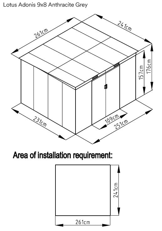 Lotus Adonis 9x8 Metal Shed - Durable, Rust-Resistant Storage - anydaydirect