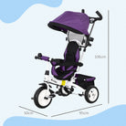 HOMCOM 4 in 1 Kids Trike Push Bike w/ Push Handle, Canopy, 5-point Safety Belt, Storage, Footrest, Brake, for 1-5 Years, Purple - anydaydirect