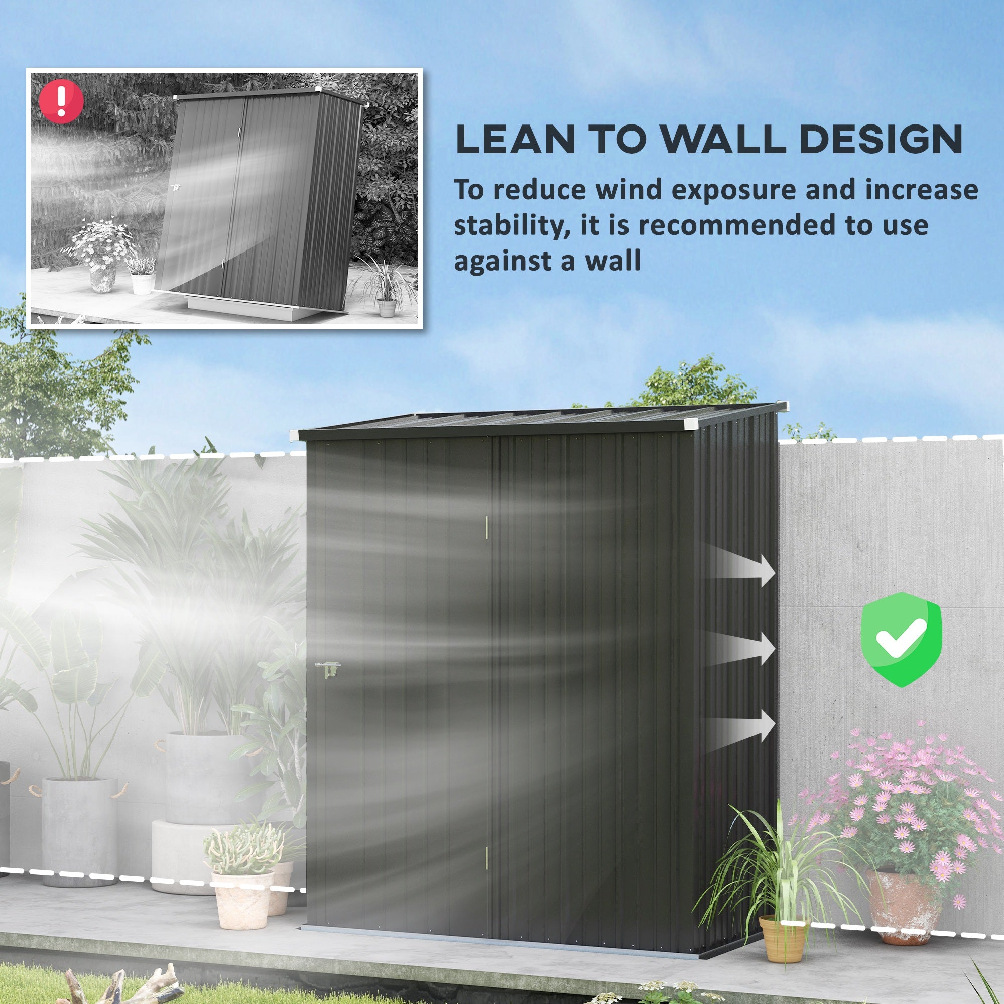 Outsunny 5.3ft x 3.1ft Outdoor Storage Shed, Garden Metal Storage Shed w/ Single Door for Backyard, Patio, Lawn, Charcoal Grey - anydaydirect