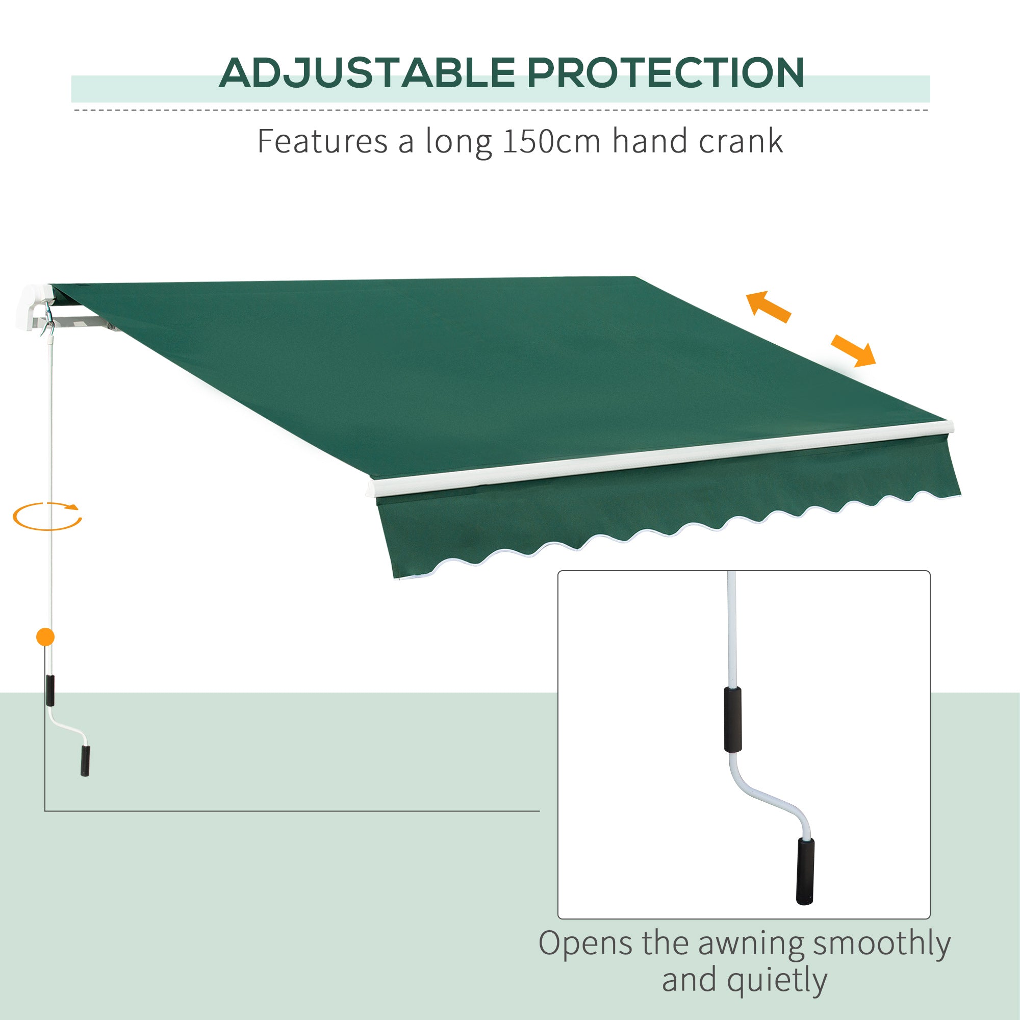 Outsunny Awning Canopy Manual Retractable Porch Sun Shade Shelter 3 x 2m Green - anydaydirect