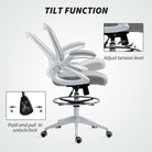 Vinsetto Drafting Chair with Flip-up Armrest, Mesh Office Stool with Foot Ring, 360° Swivel Height Adjustable Chair for Standing Desk, Light Grey - anydaydirect