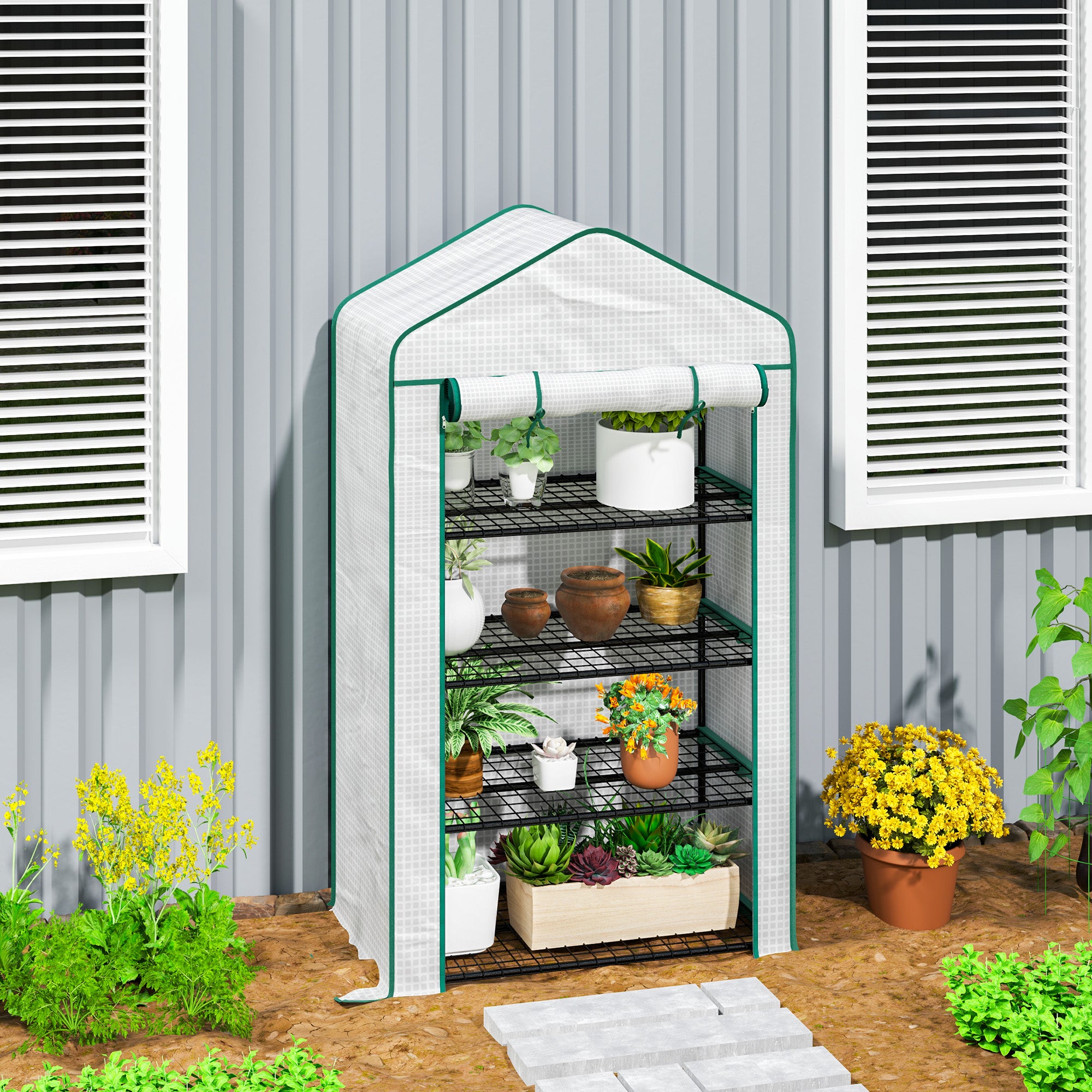 Outsunny Four-Tier Mini Greenhouse 2026, with Reinforced Plastic Cover - anydaydirect