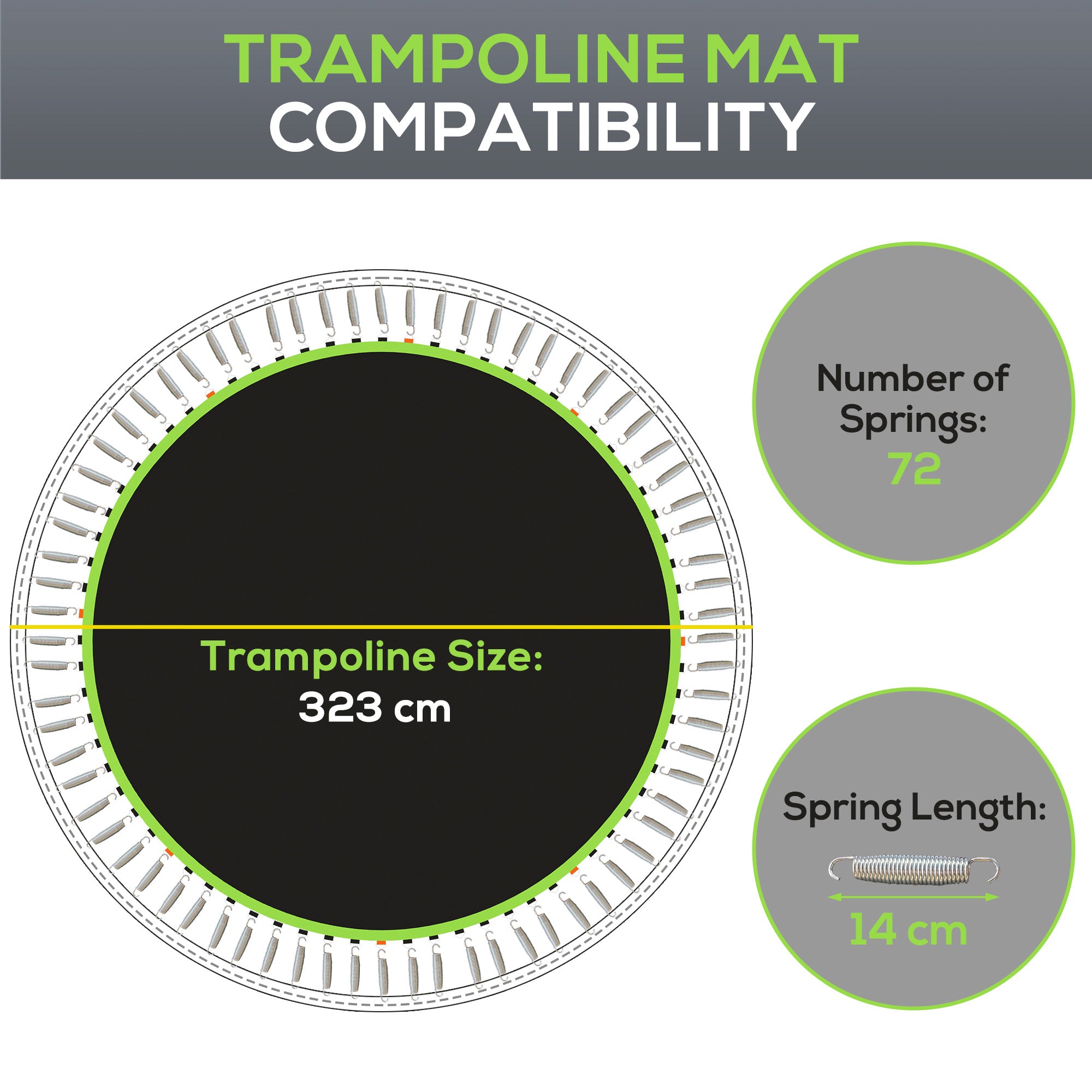 SPORTNOW Replacement Trampoline Mat with Spring Pull Tool, 72 V-Hooks, for 12ft Trampoline using 14cm Springs, Green - anydaydirect