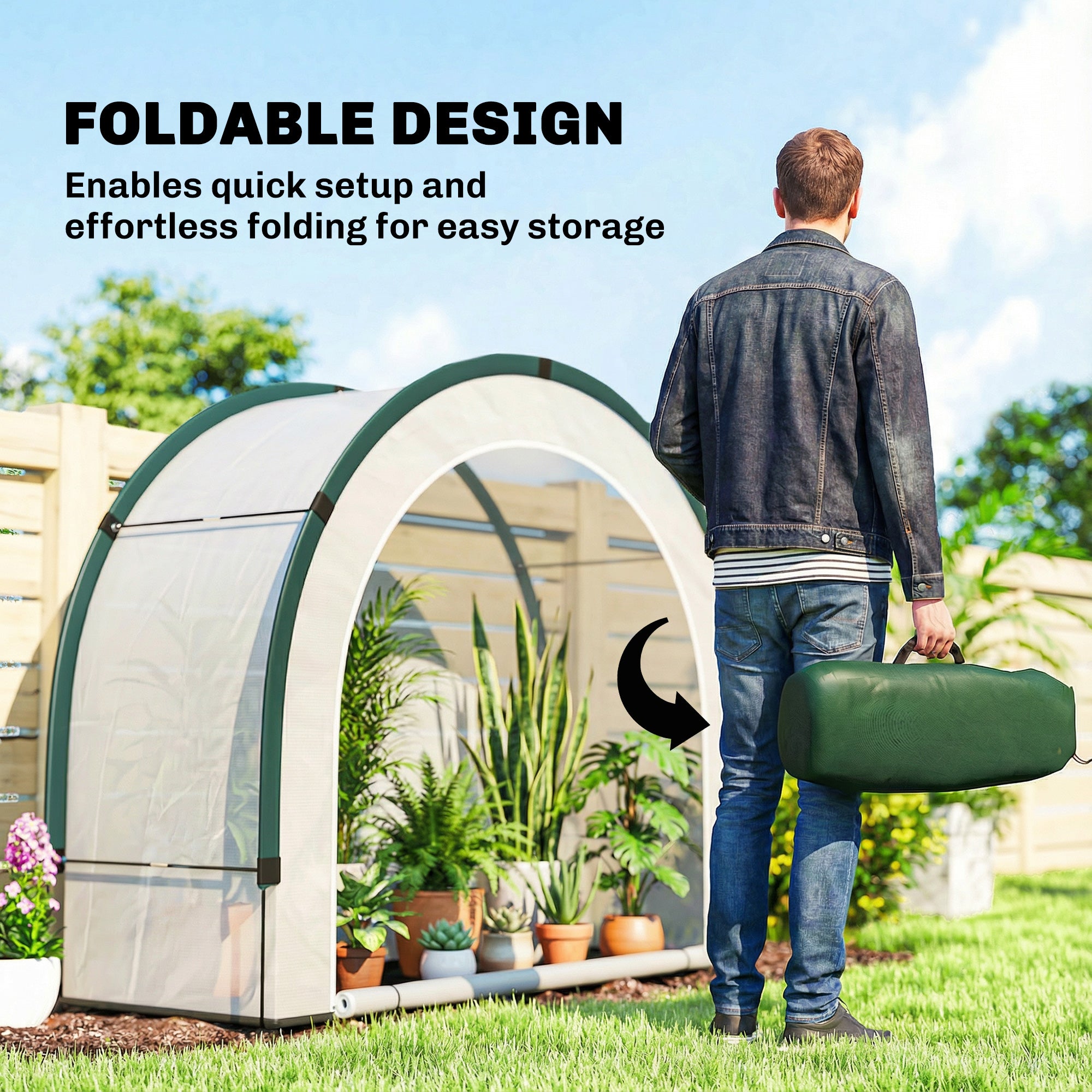 Outsunny Foldable Small Greenhouse, Portable Green House Mini Greenhouse with Zipper Door, PE Base, 200 x 80 x 164 cm, Green - anydaydirect