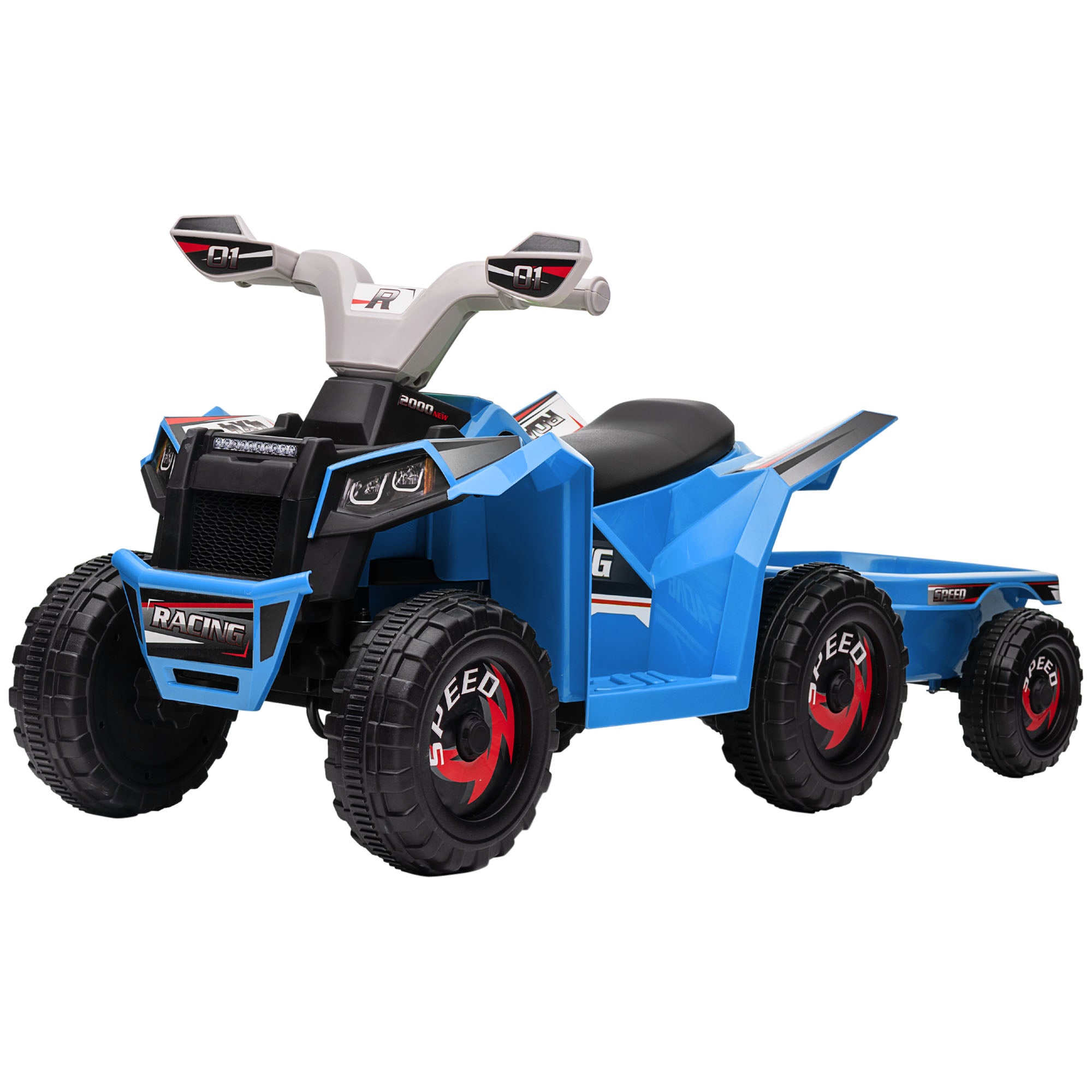 HOMCOM Electric Quad Bike for Toddlers, 6V with Back Trailer, Wear-Resistant Wheels, Suitable for 18-36 Months, Blue - anydaydirect