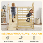 AIYAPLAY 6 in 1 Kids Climbing Frame with Slide, Monkey Bars, Gymnastics Rings, Ladder, Climbing Net, for 3-6 Years, Natural Tone - anydaydirect
