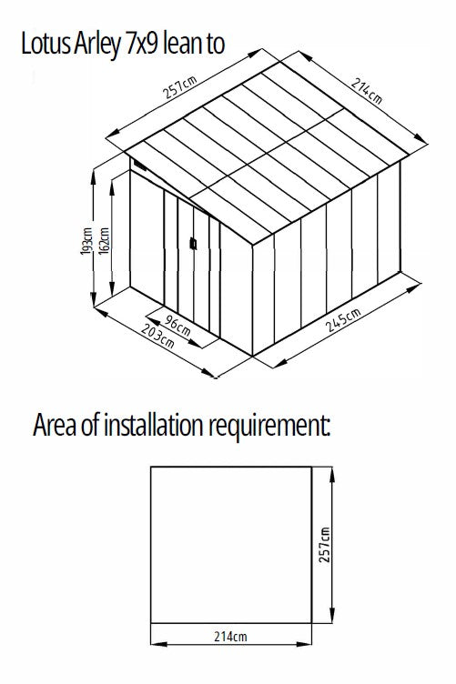 Compact Lotus Arley 7x9 Lean-to Green Metal Shed - anydaydirect