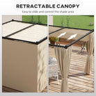 Outsunny 3 x 3(m) Retractable Pergola, Garden Gazebo Shelter with Curtains, for Grill, Patio, Deck, Beige - anydaydirect