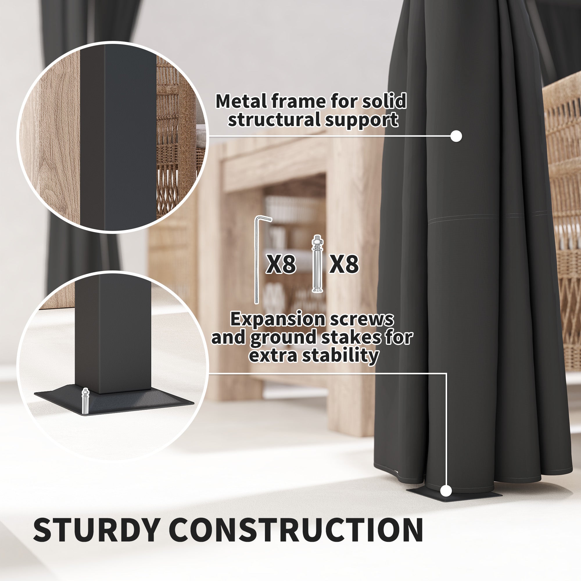 Outsunny 3 x 3(m) Retractable Pergola, Garden Gazebo Shelter with Curtains, for Grill, Patio, Deck, Charcoal Grey - anydaydirect