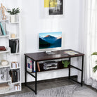HOMCOM Computer Desk with Storage Shelf, 120 x 60cm Home Office Desk with Metal Frame, Study Table, Easy Assembly, Brown - anydaydirect