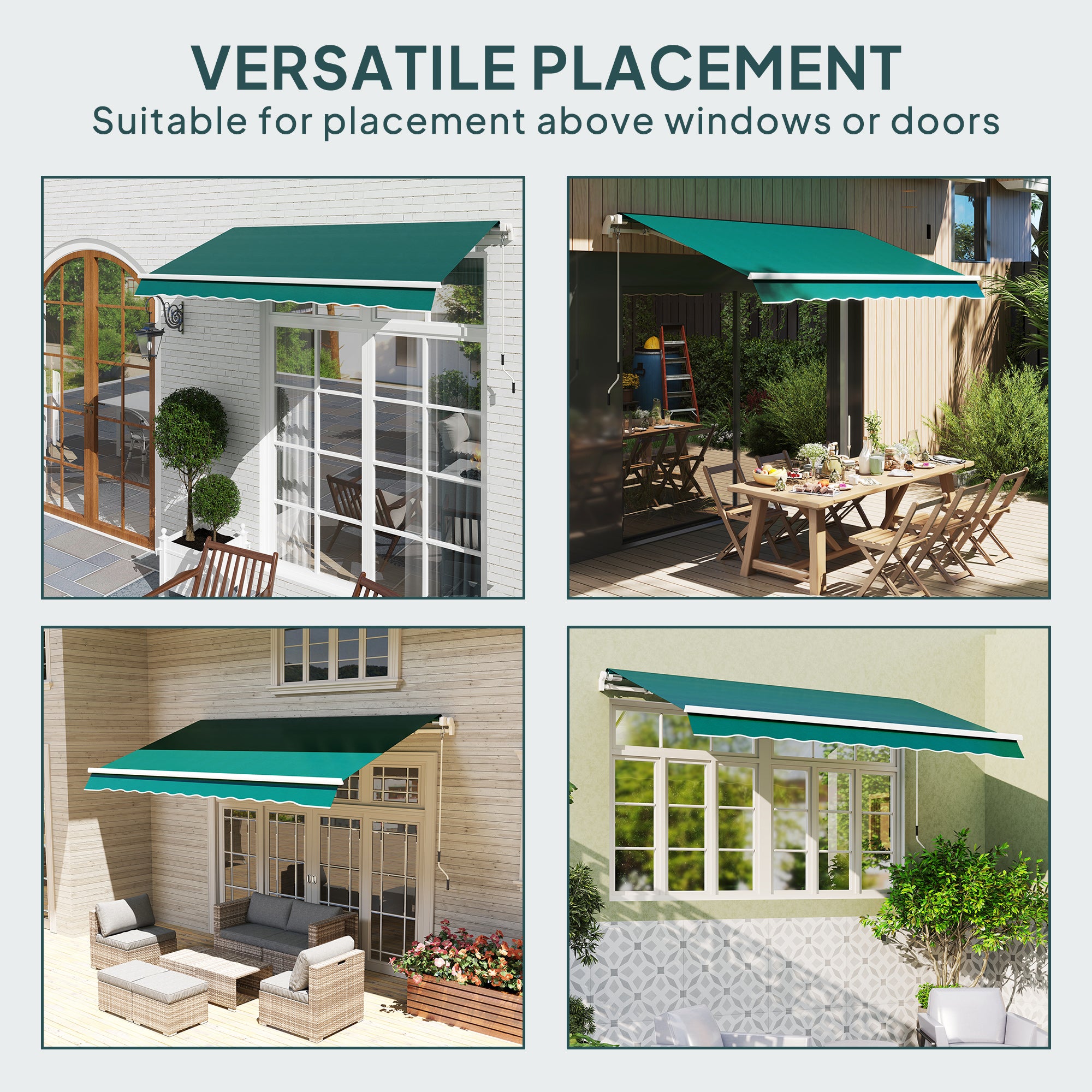 Outsunny Awning Replacement Canopy, Water Resistant UPF 50+ Sun Shade Cover for 3 x 2.5 m Garden Awning (Fabric Only), Green - anydaydirect