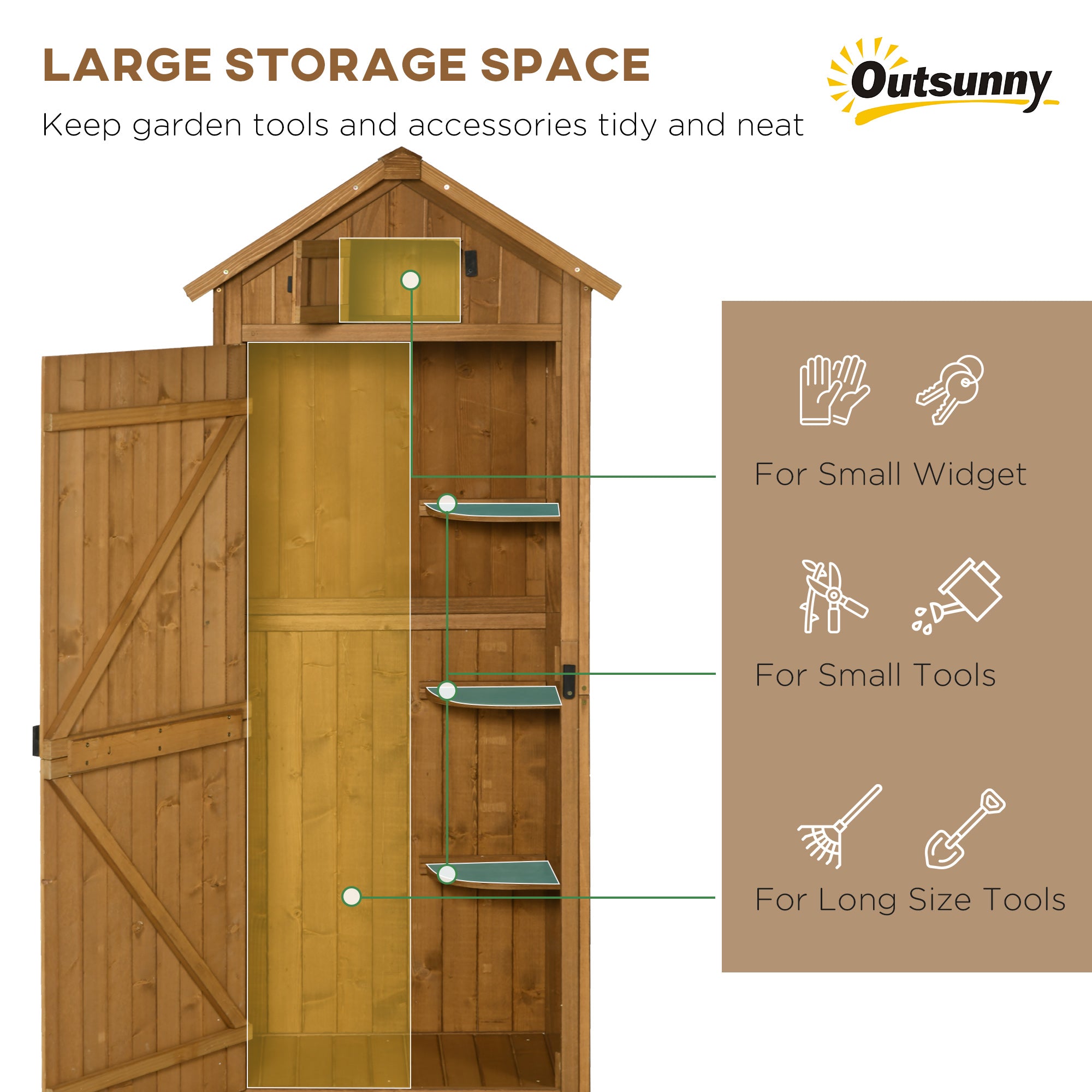Outsunny Wooden Garden Storage Shed Vertical Tool Cabinet Organiser w/ Shelves, Lockable Door, 77 x 54.2 x 179 cm, Brown - anydaydirect