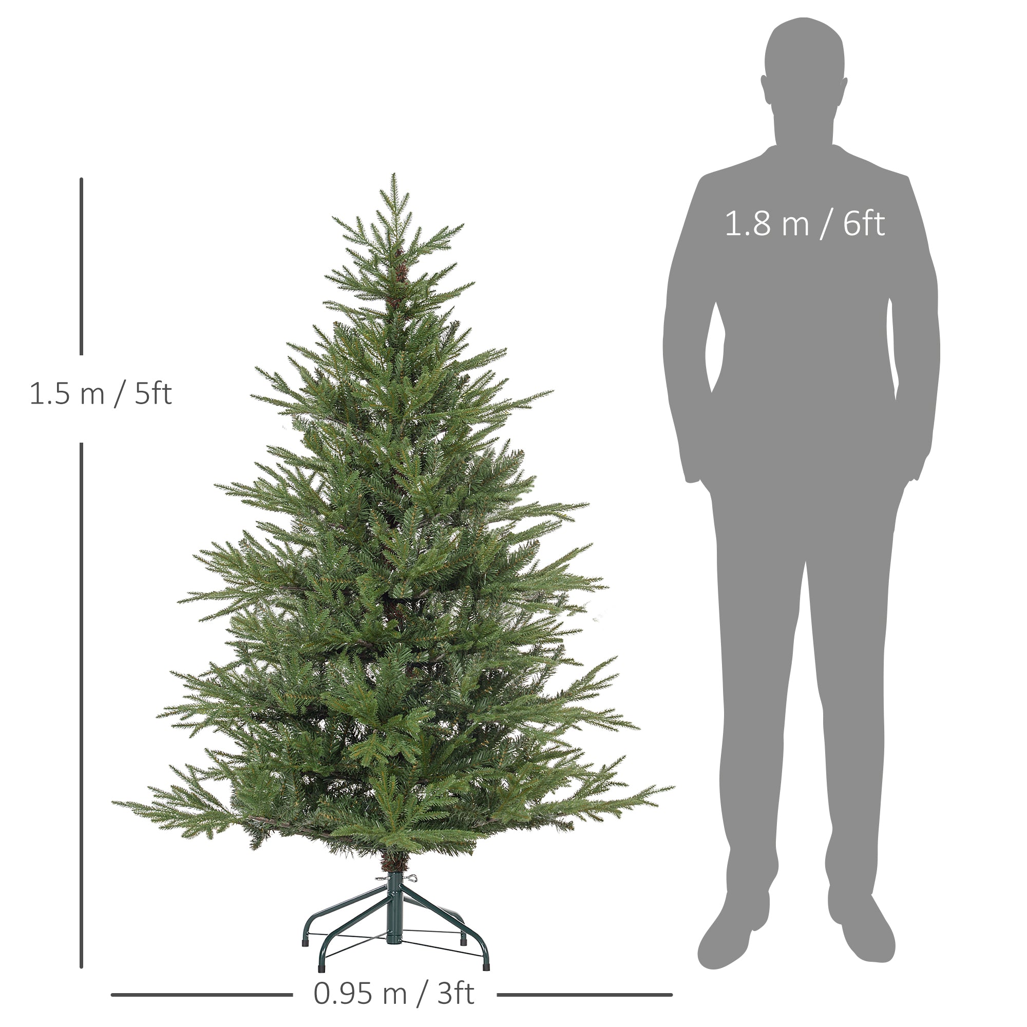 HOMCOM 5ft Artificial Christmas Tree with 1724 Tips, Metal Base, Realistic Hinged Xmas Tree, Easy to Assemble, Green - anydaydirect