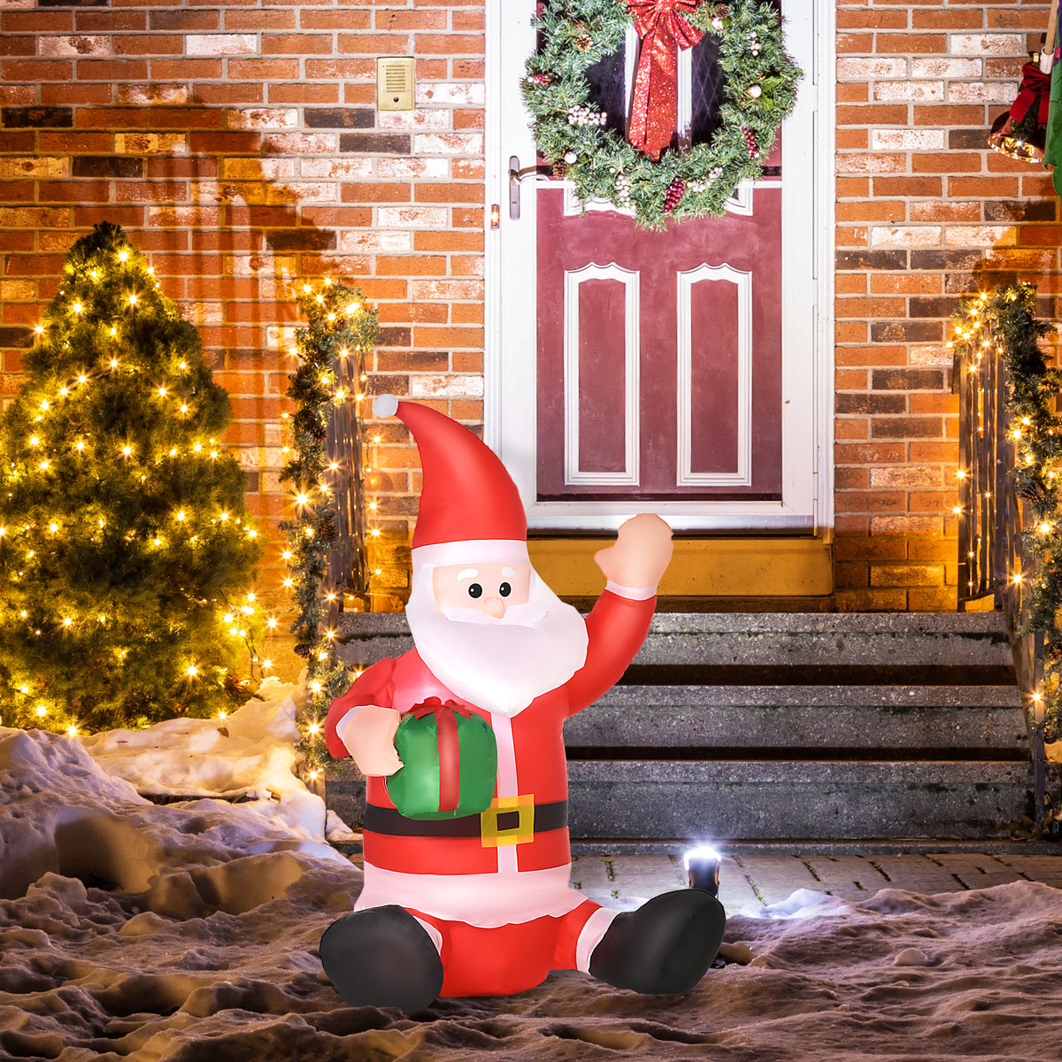 HOMCOM Christmas Inflatable Santa Claus Outdoor Home Seasonal Decoration w/ LED Light - anydaydirect