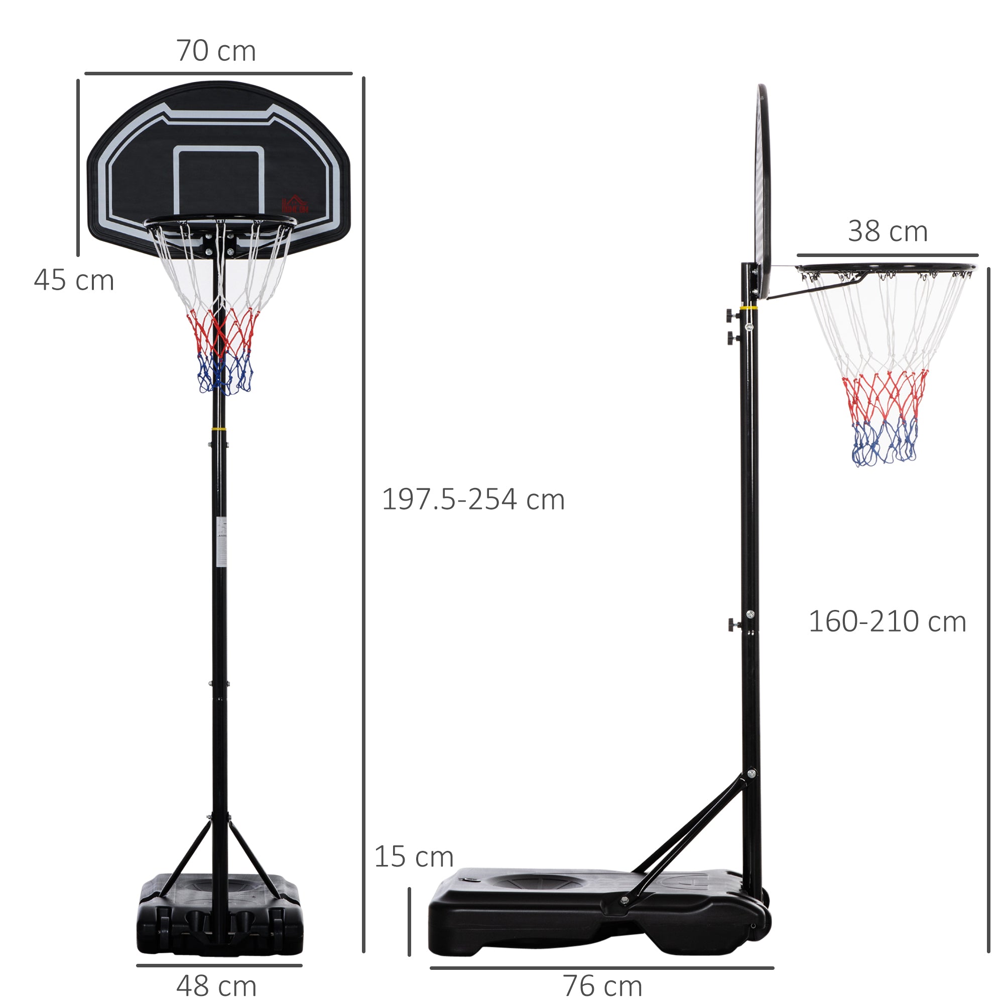 HOMCOM Adjustable Basketball Hoop and Stand, with Wheels and Weight Base Black - anydaydirect