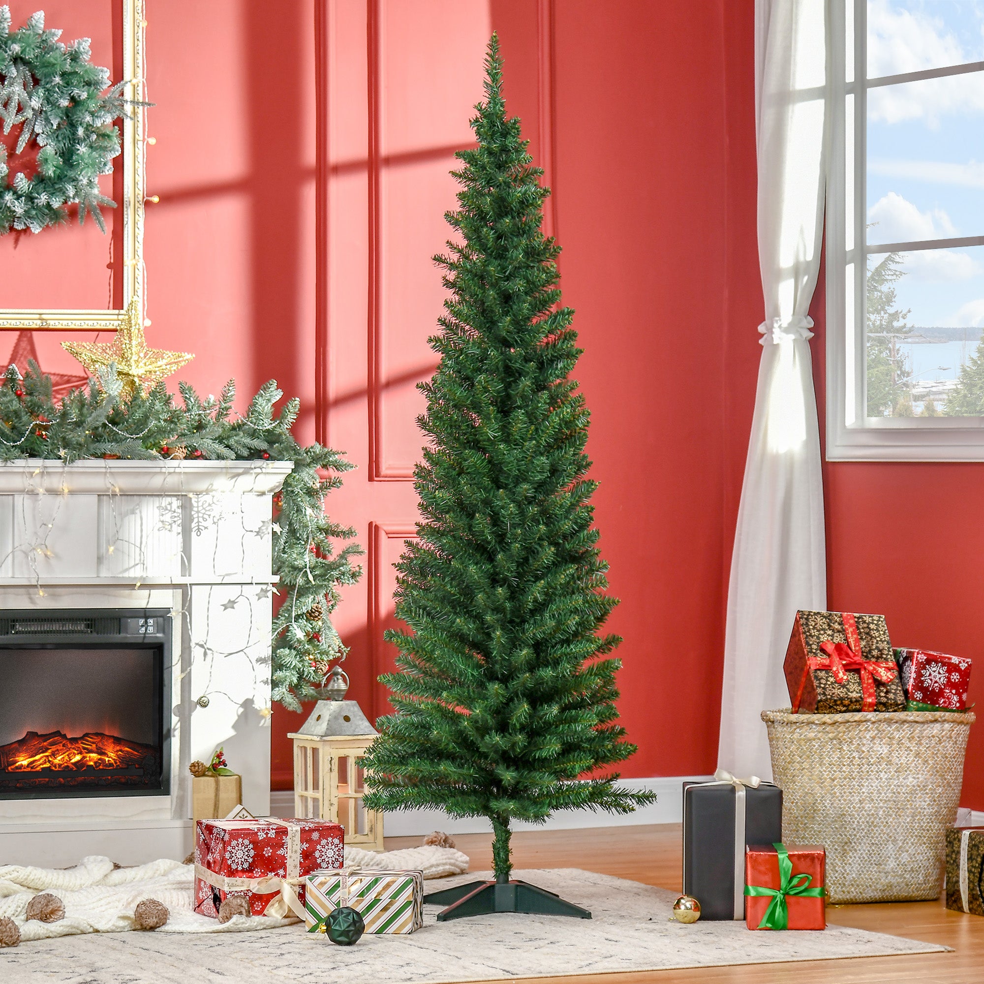 HOMCOM 1.8m Artificial Christmas Tree Pine Tree W/Plastic Stand-Green - anydaydirect